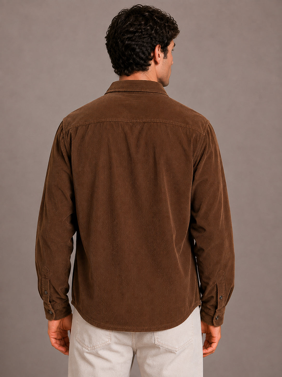 Brown Utility Relaxed Fit Corduroy Shirt for Men