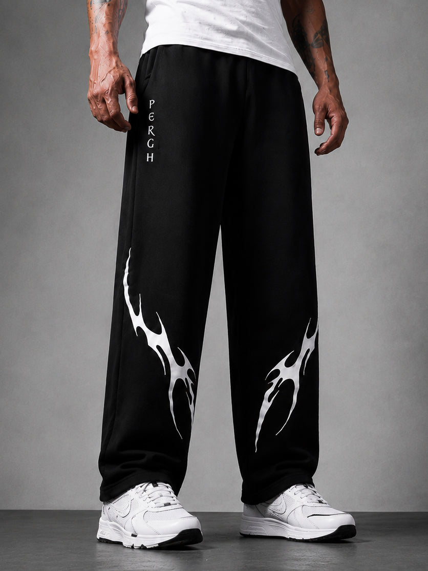 Black Flame Graphic Printed Cotton Straight Fit Jogger for Men