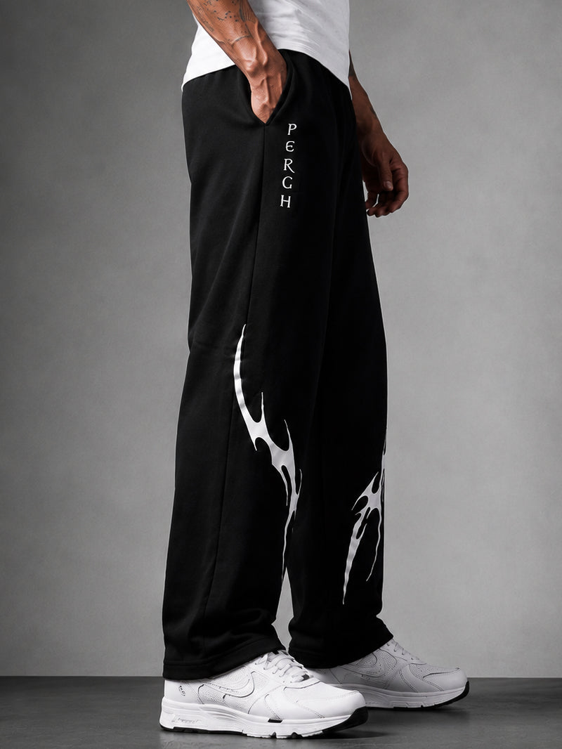 Black Flame Graphic Printed Cotton Straight Fit Jogger for Men