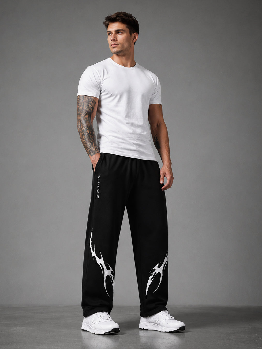 Black Flame Graphic Printed Cotton Straight Fit Jogger for Men