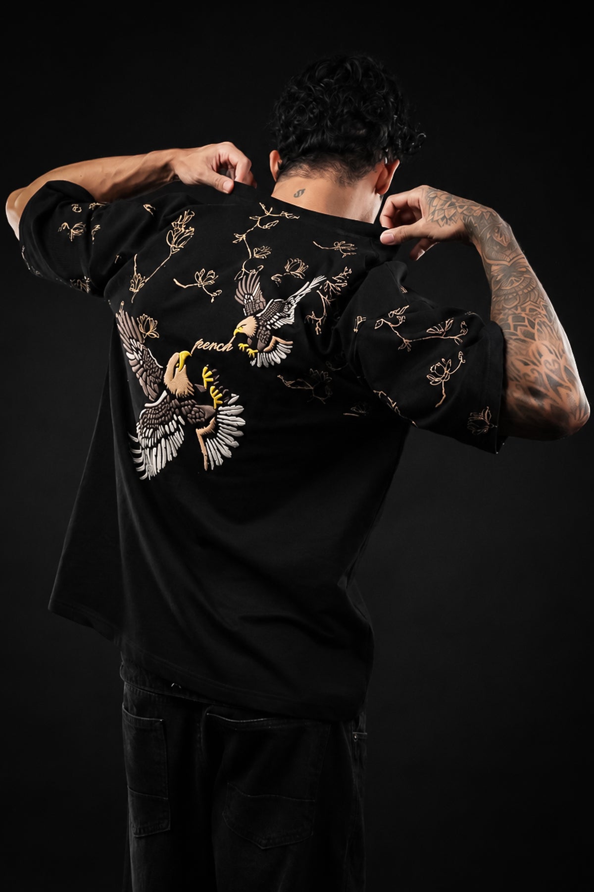 Black Eagle Print Oversized Tshirt