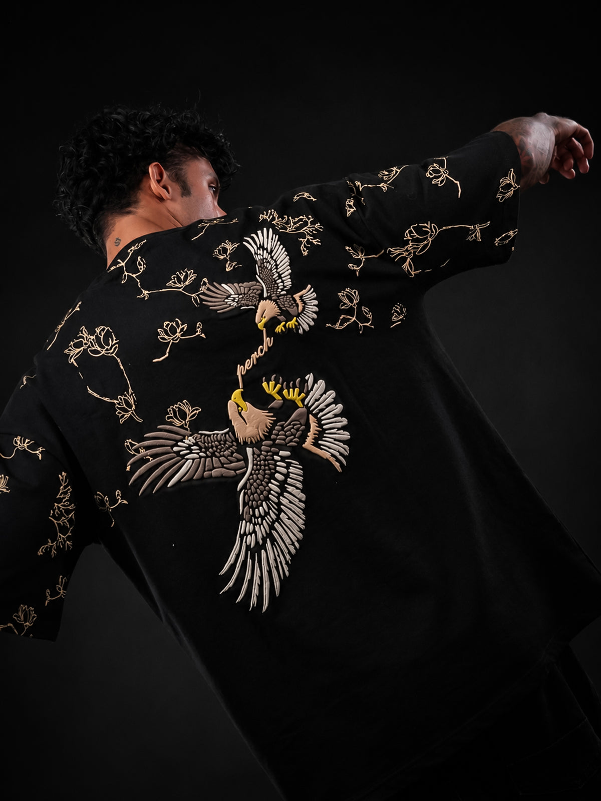 Black Eagle Print Oversized Tshirt