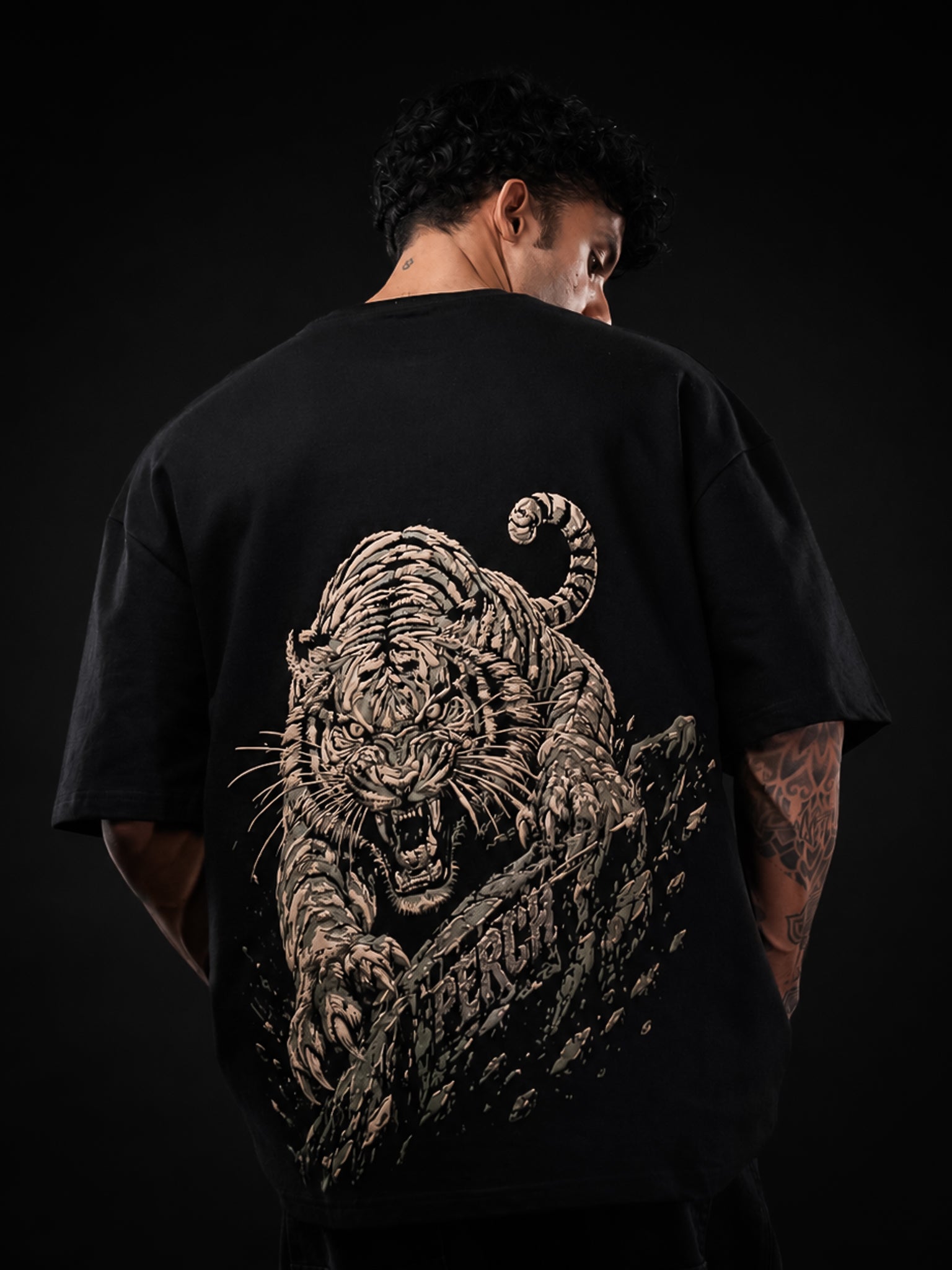 Black Lion Print Oversized Tshirt