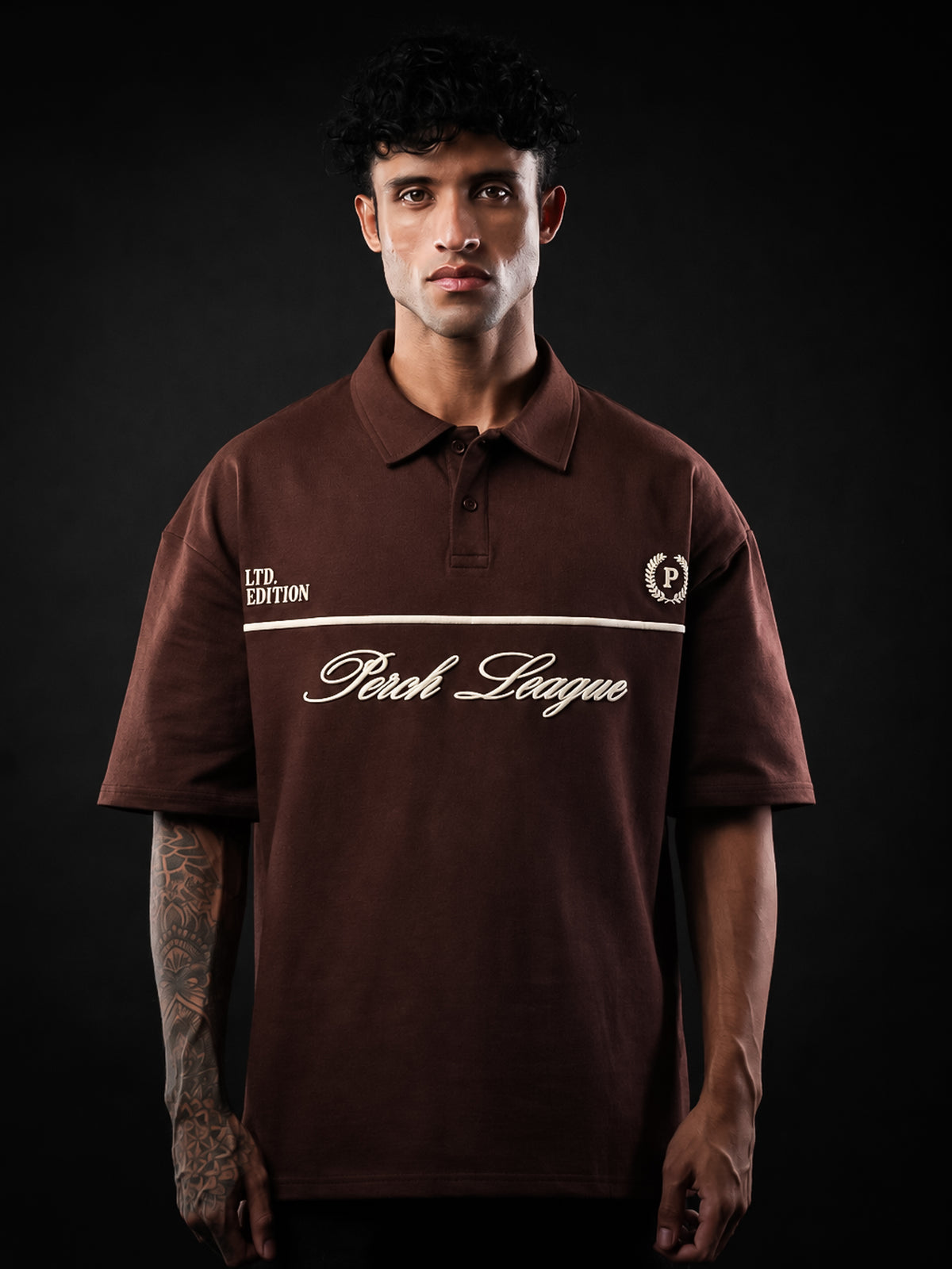 Brown Perch League Cotton Oversized Polo Tshirt for Men & Women