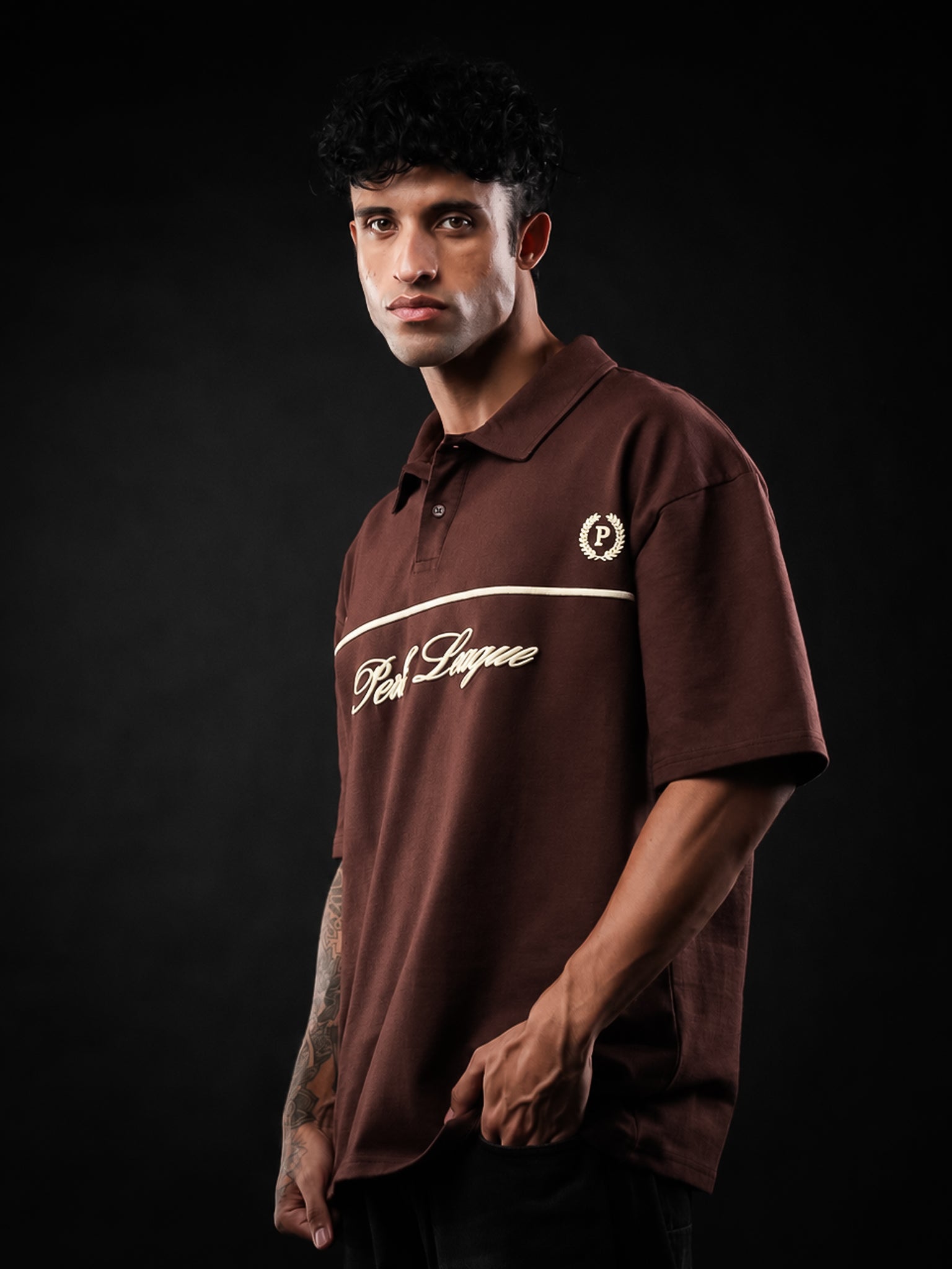 Brown Perch League Cotton Oversized Polo Tshirt for Men & Women