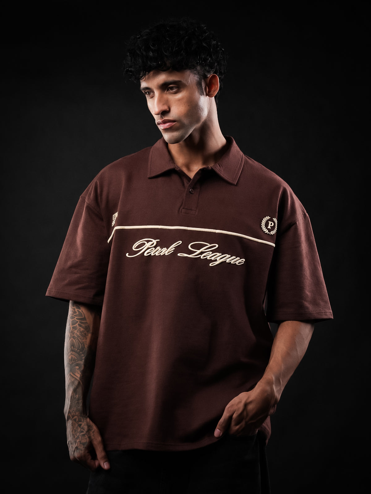 Brown Perch League Cotton Oversized Polo Tshirt for Men & Women