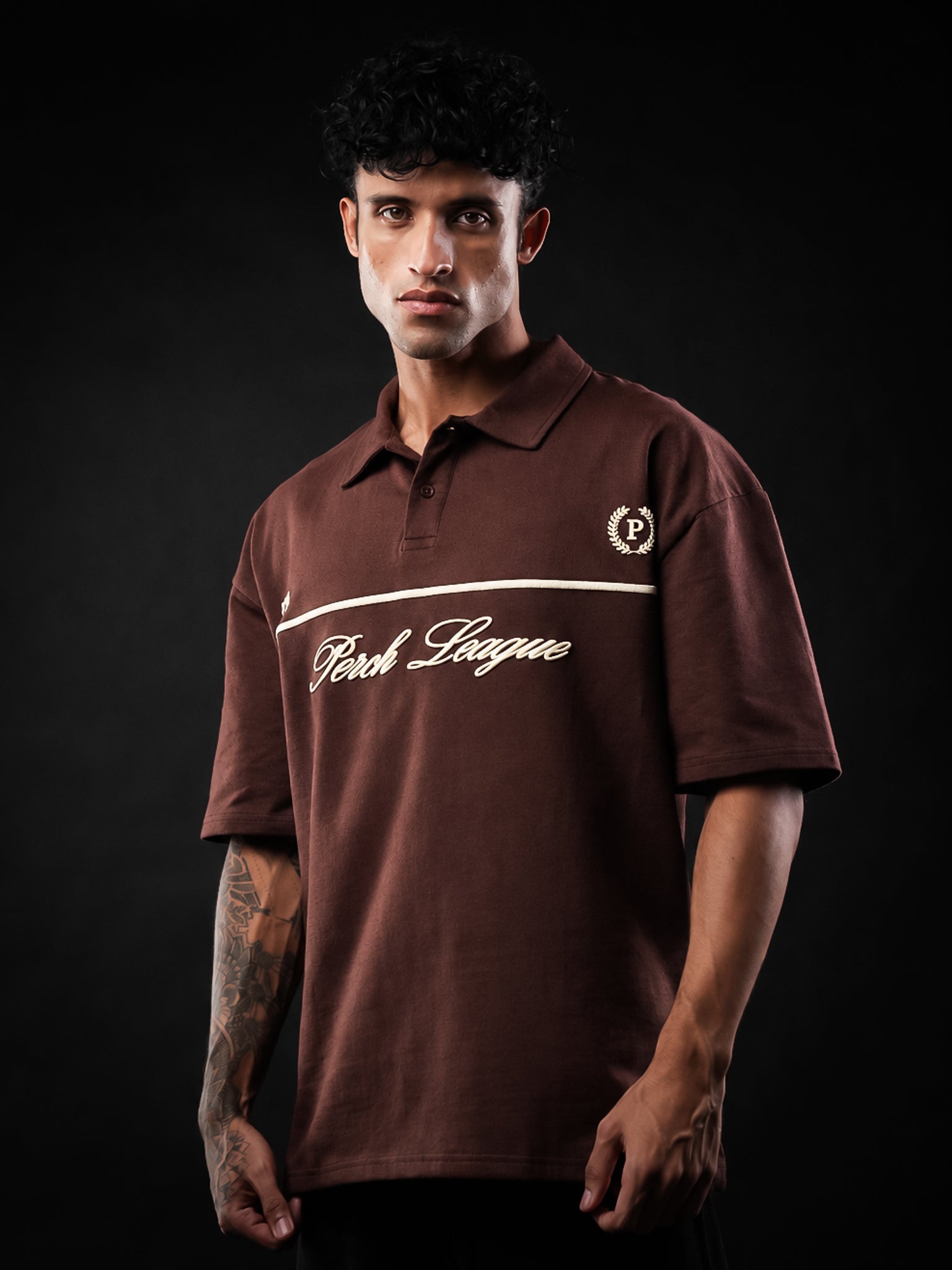 Brown Perch League Cotton Oversized Polo Tshirt for Men & Women