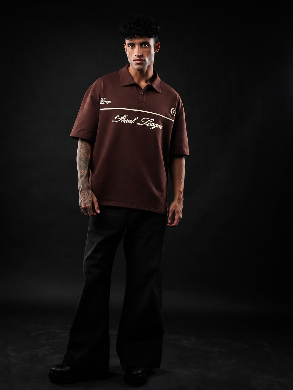 Brown Perch League Cotton Oversized Polo Tshirt for Men & Women