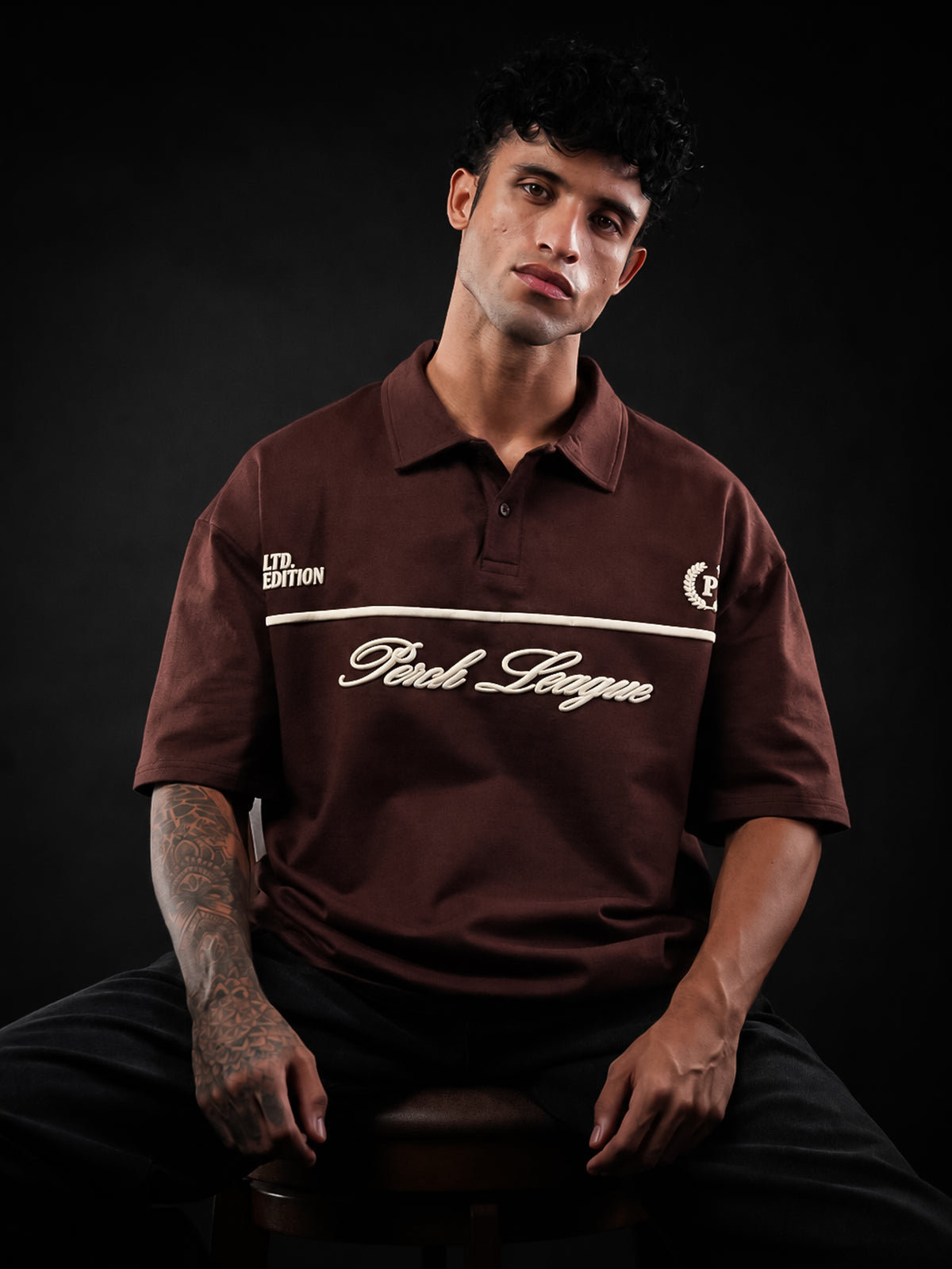 Brown Perch League Cotton Oversized Polo Tshirt for Men & Women