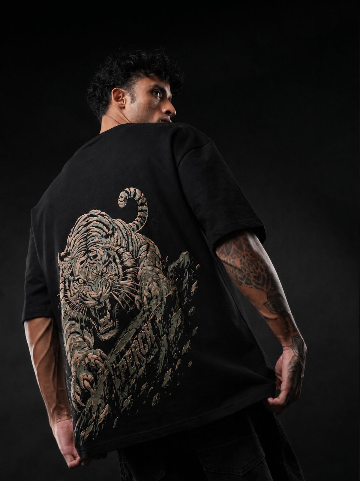Black Lion Print Oversized Tshirt