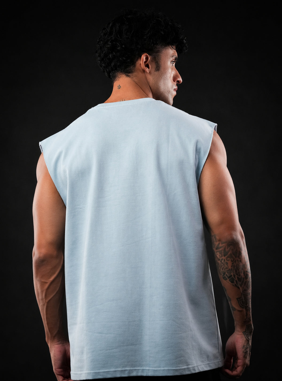 Sky Blue Oversized Sleeveless Cotton Solid Tank Tshirt for Men & Women