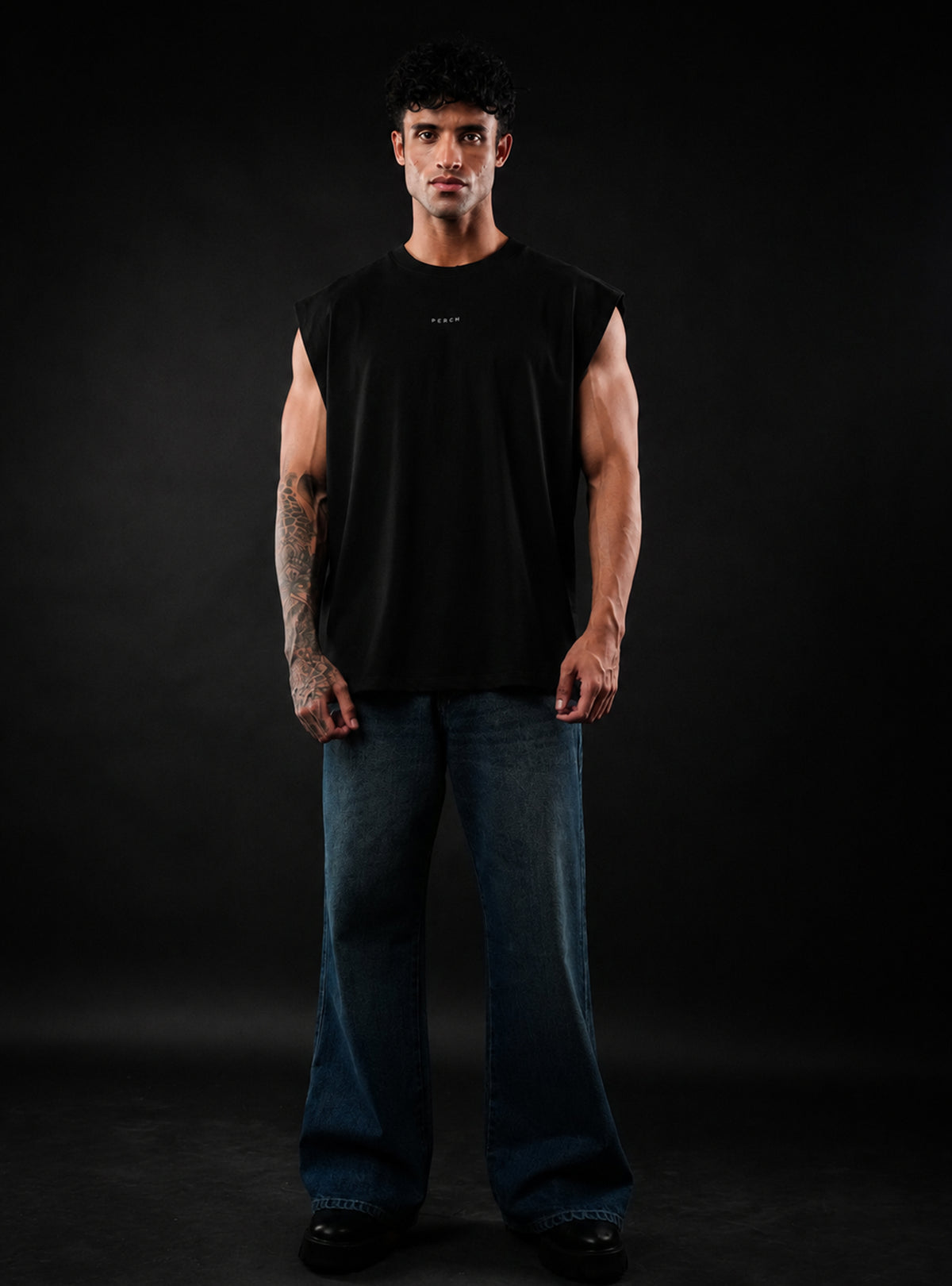 Black Oversized Sleeveless Cotton Solid Tank Tshirt for Men & Women