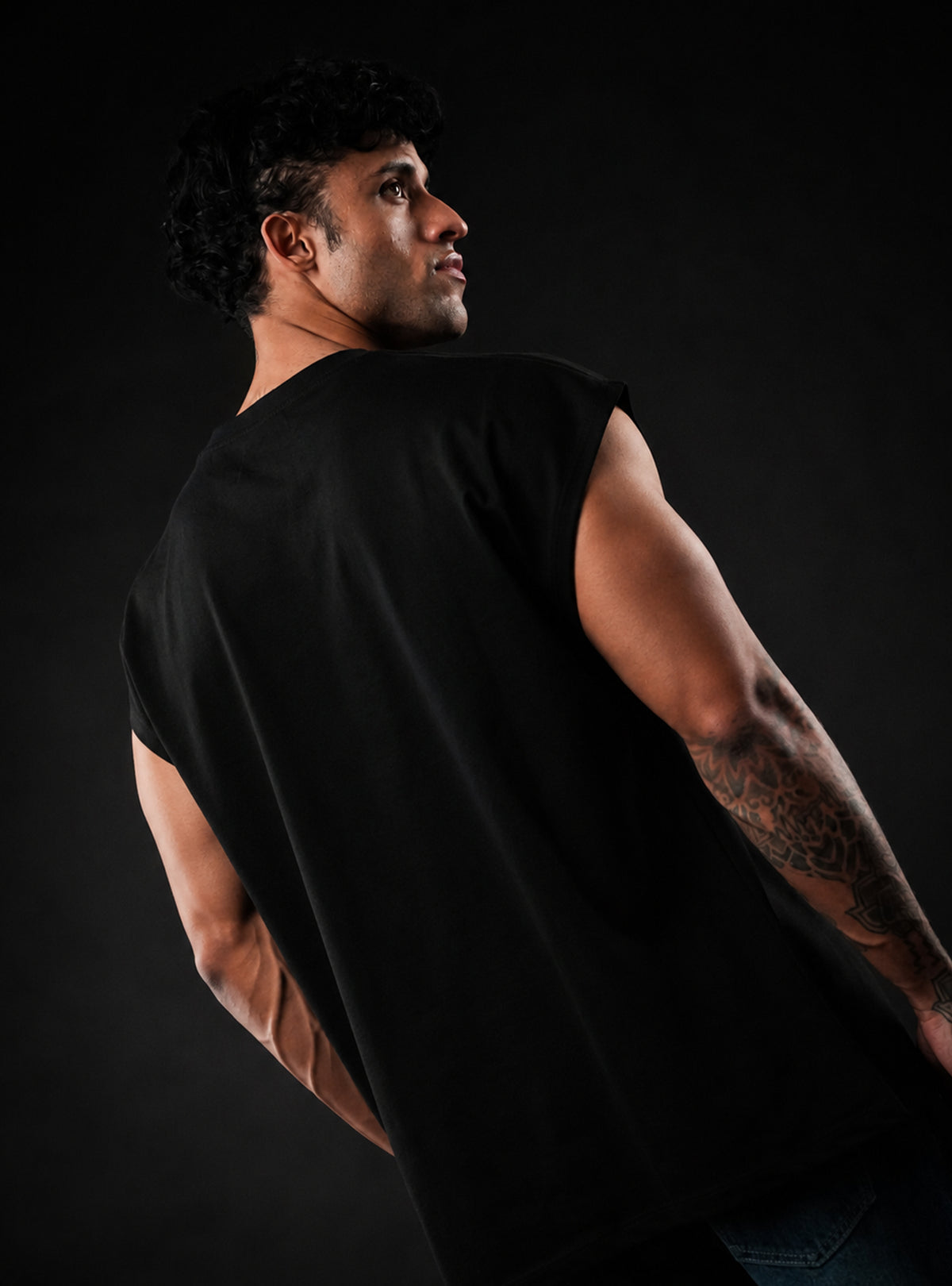 Black Oversized Sleeveless Cotton Solid Tank Tshirt for Men & Women