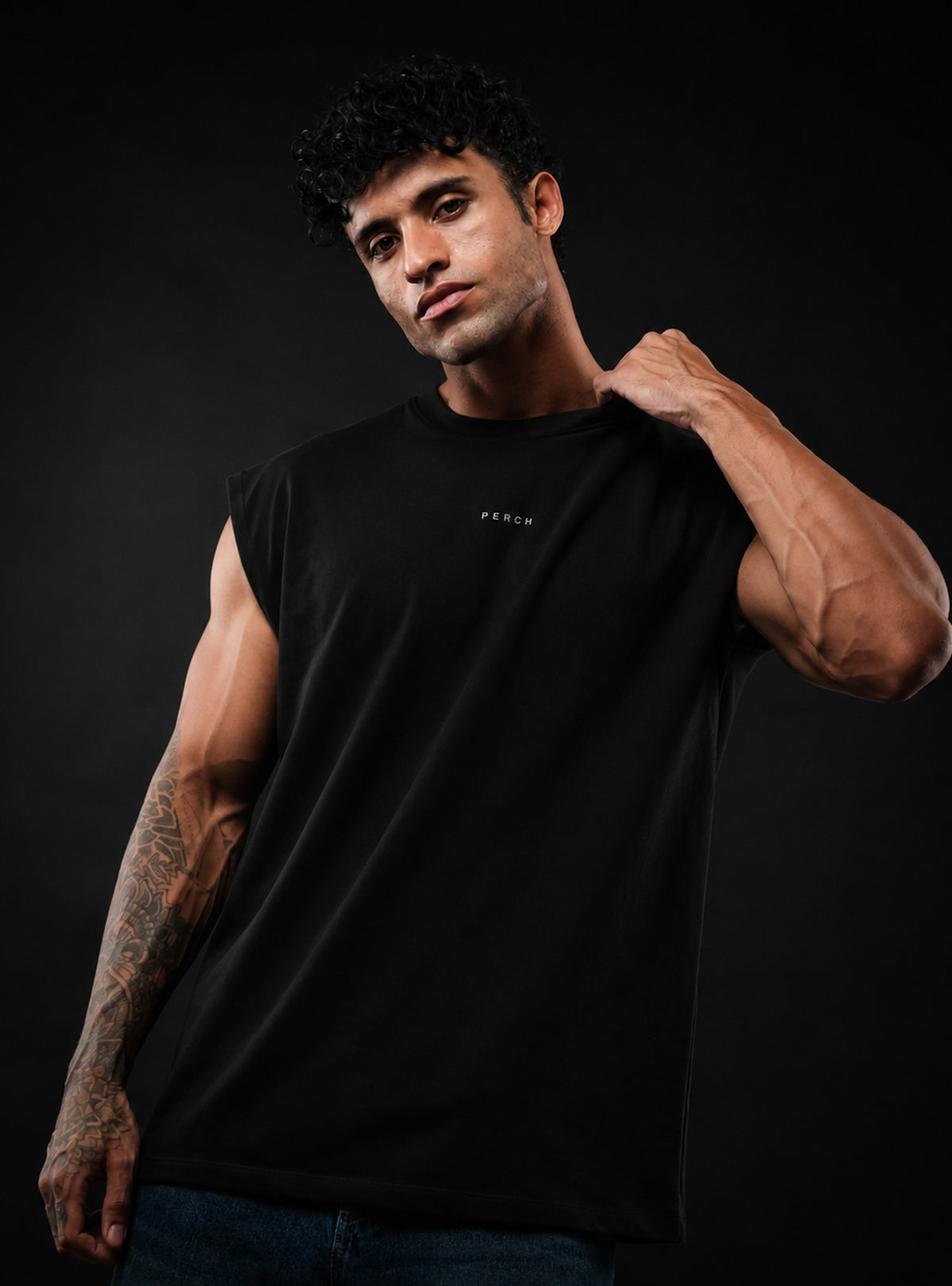 Black Oversized Sleeveless Cotton Solid Tank Tshirt for Men & Women