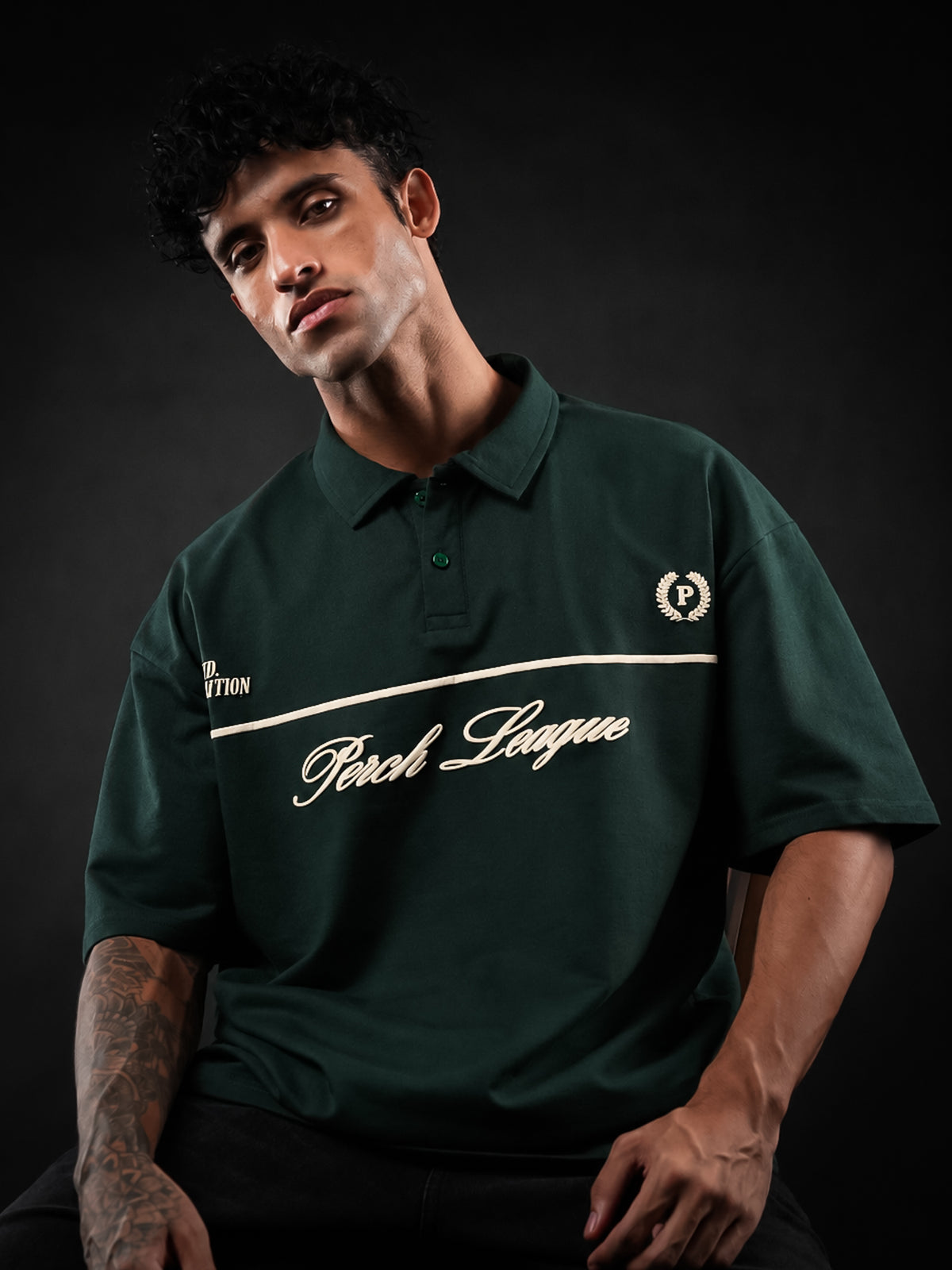 Bottle Green Perch League Cotton Oversized Polo Tshirt for Men & Women