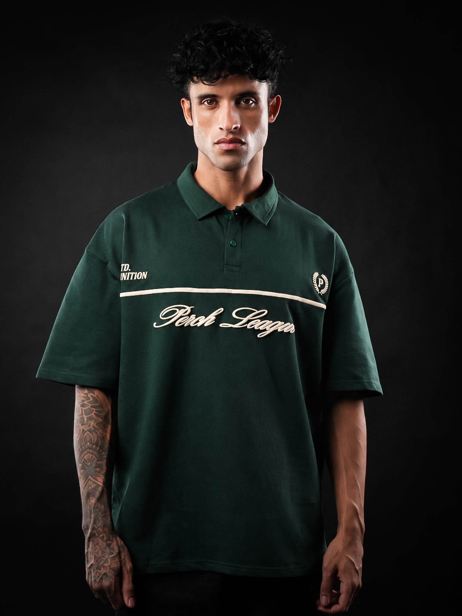 Bottle Green Perch League Cotton Oversized Polo Tshirt for Men & Women