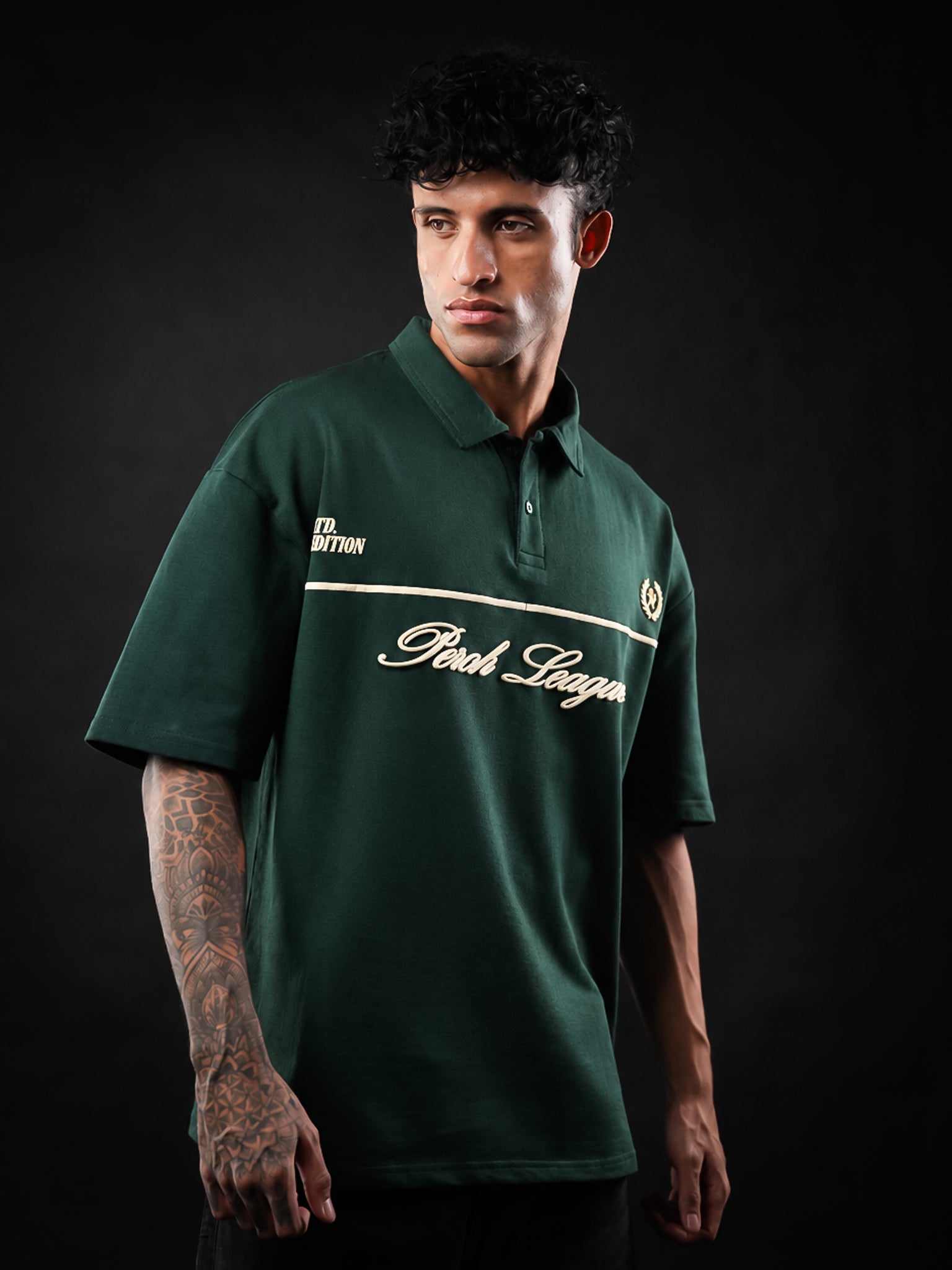 Bottle Green Perch League Cotton Oversized Polo Tshirt for Men & Women