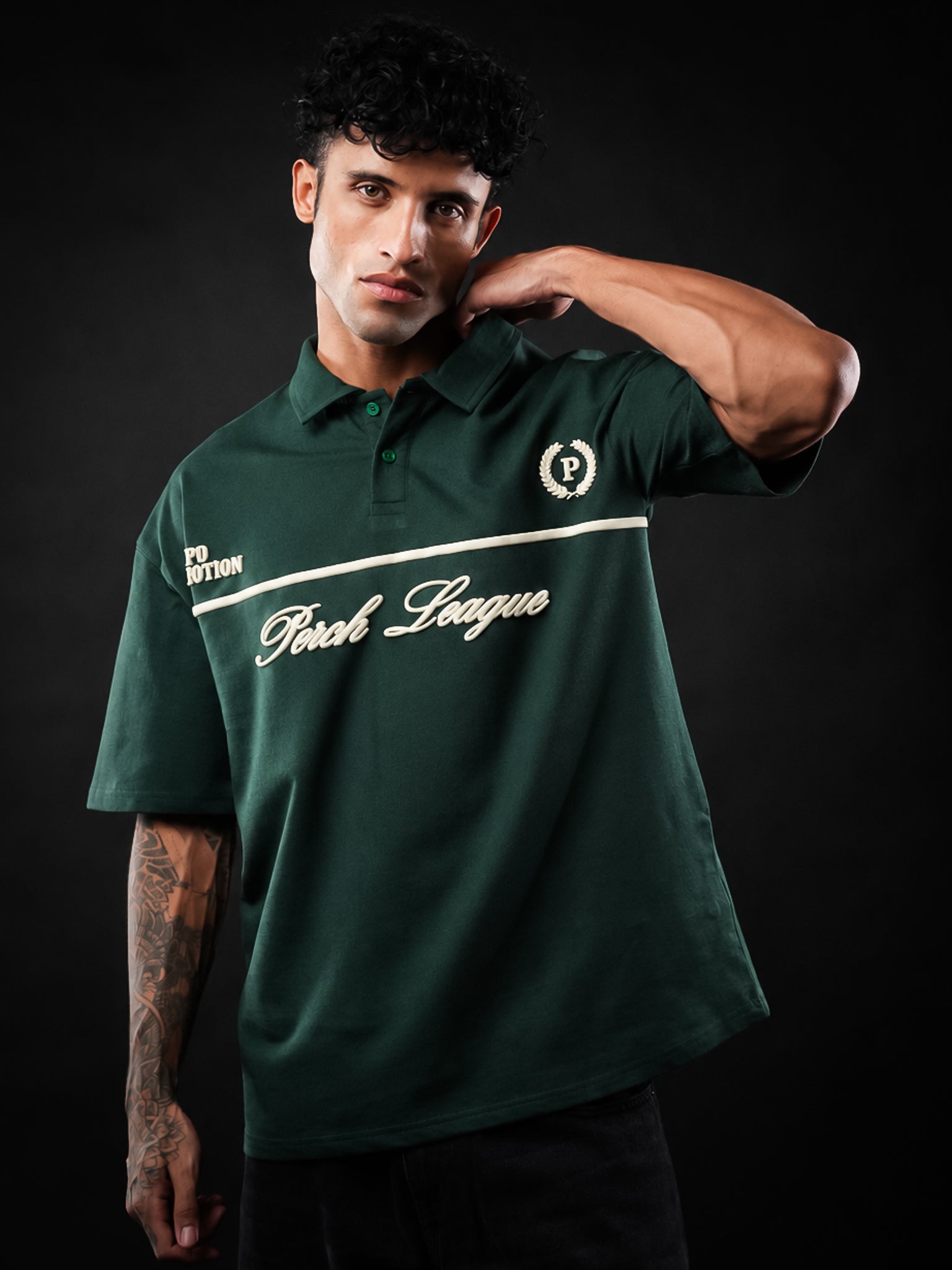 Bottle Green Perch League Oversized Polo Tshirt