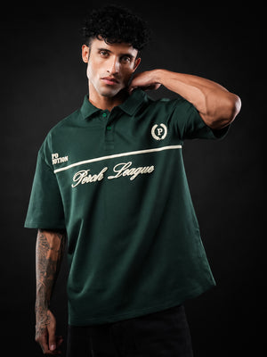 Bottle Green Perch League Cotton Oversized Polo Tshirt for Men & Women