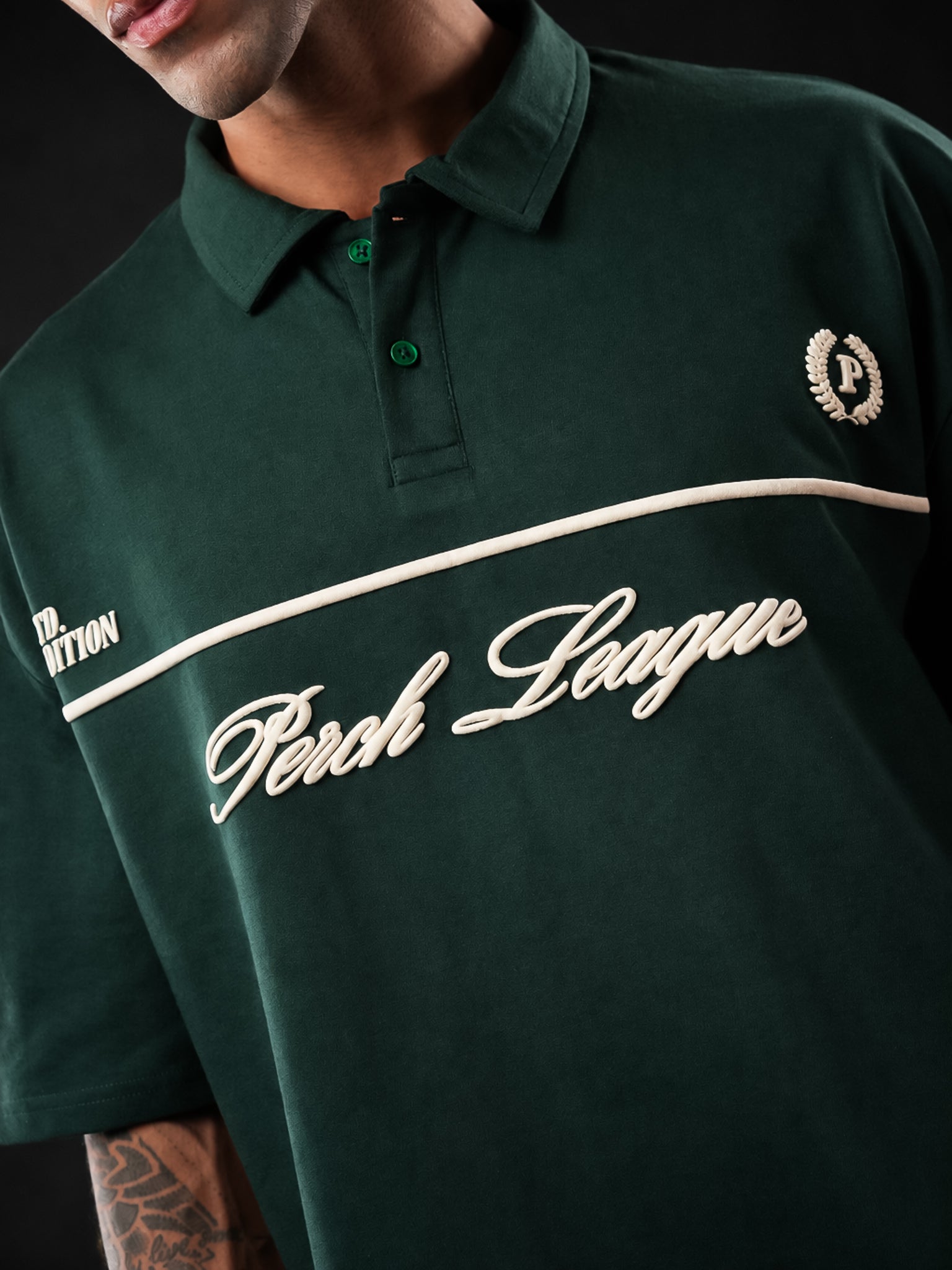 Bottle Green Perch League Cotton Oversized Polo Tshirt for Men & Women