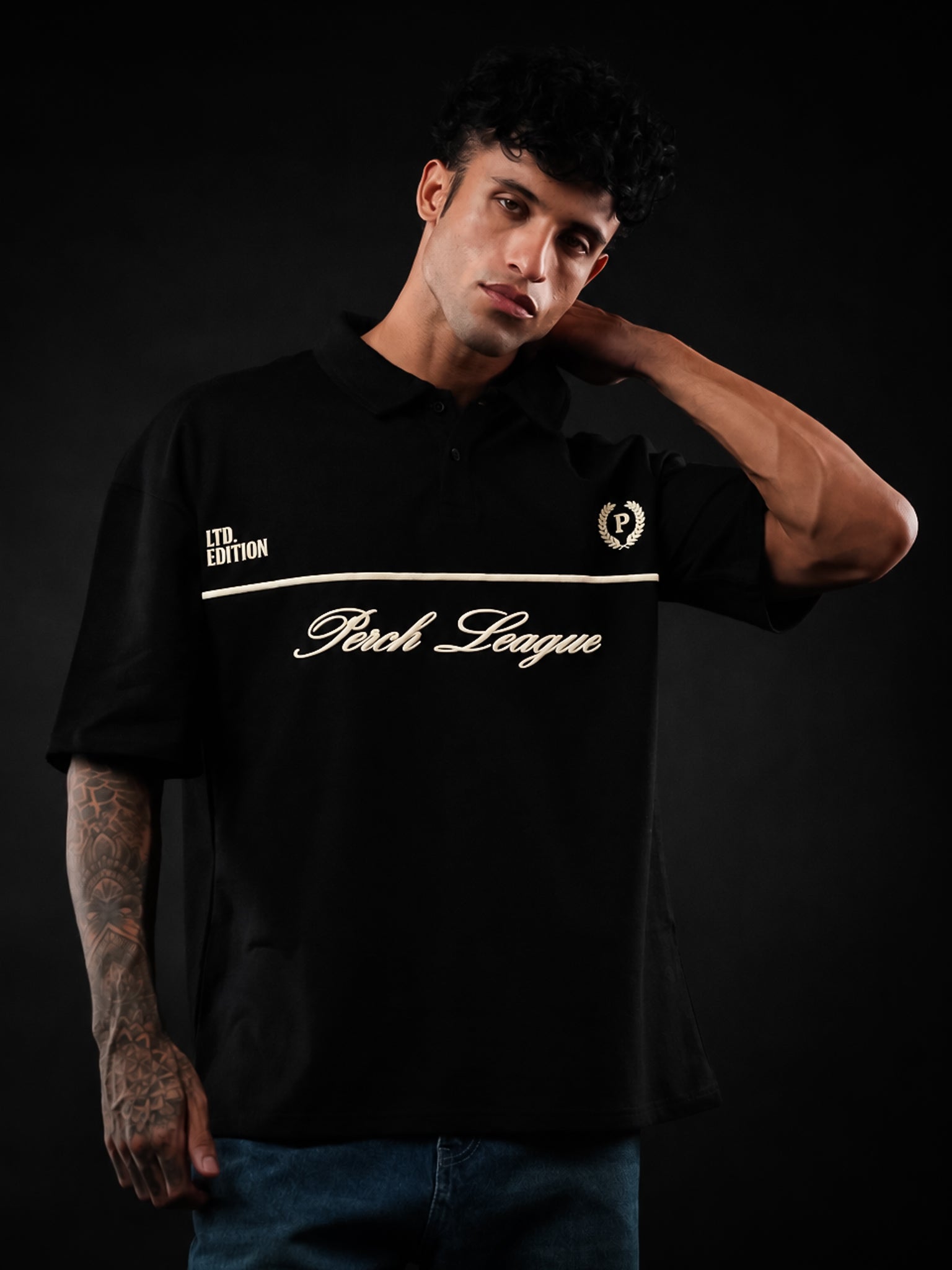 Black Perch League Oversized Polo Tshirt