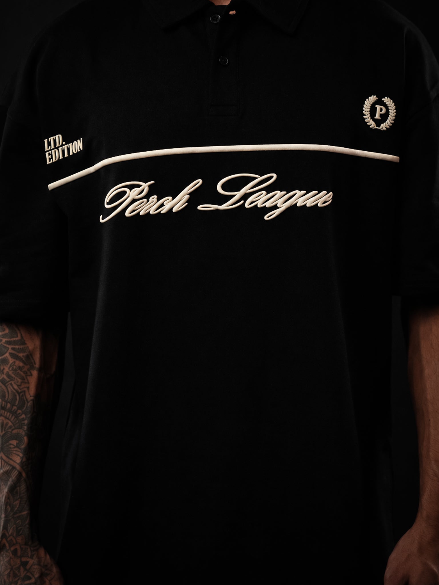 Black Perch League Cotton Oversized Polo Tshirt for Men & Women