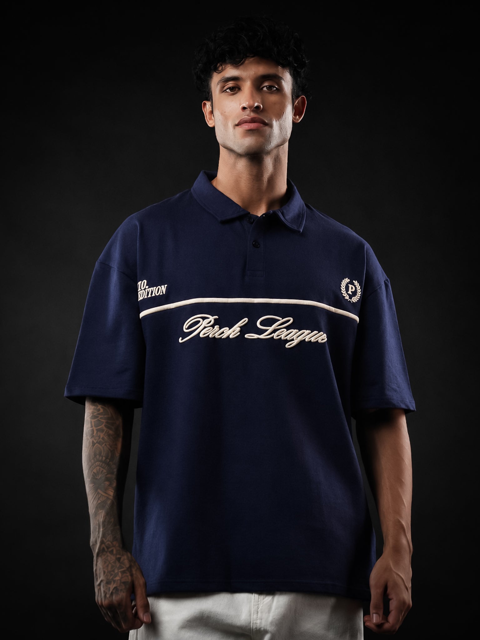 Navy Blue Perch League Oversized Polo Tshirt