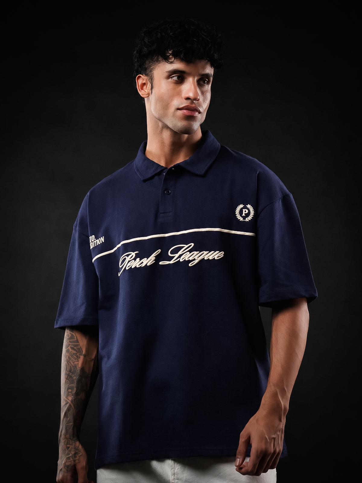 Navy Blue Green Perch League Cotton Oversized Polo Tshirt for Men & Women