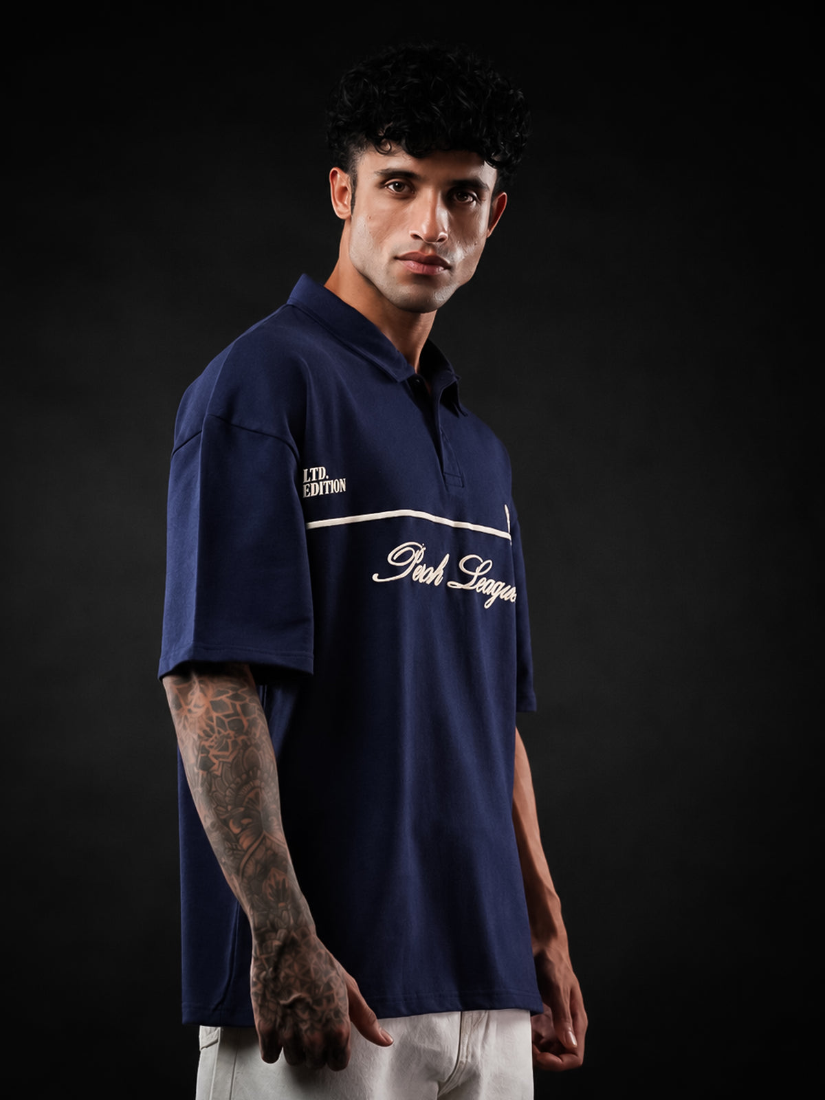 Navy Blue Green Perch League Cotton Oversized Polo Tshirt for Men & Women