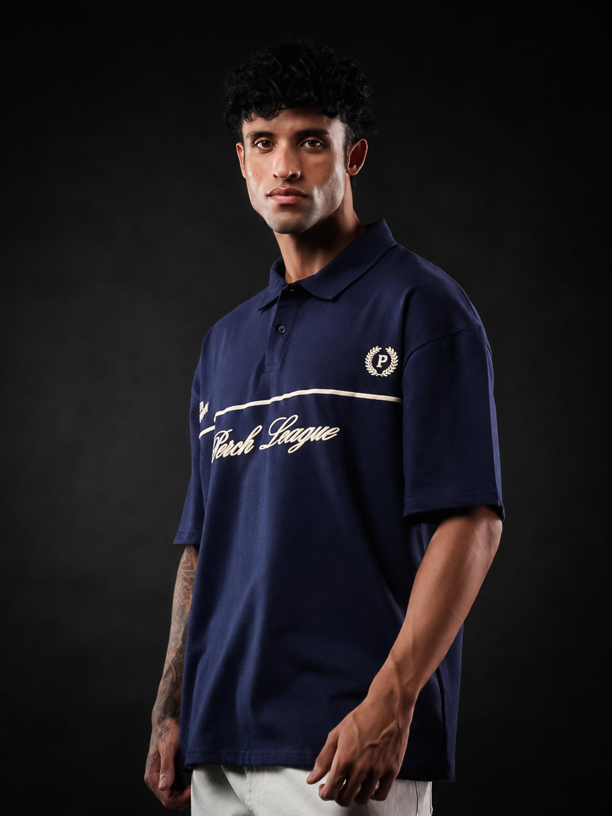 Navy Blue Green Perch League Cotton Oversized Polo Tshirt for Men & Women