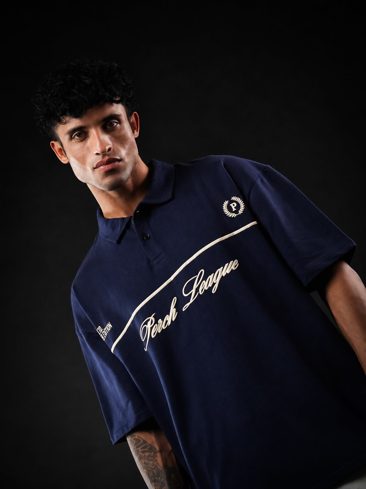 Navy Blue Green Perch League Cotton Oversized Polo Tshirt for Men & Women