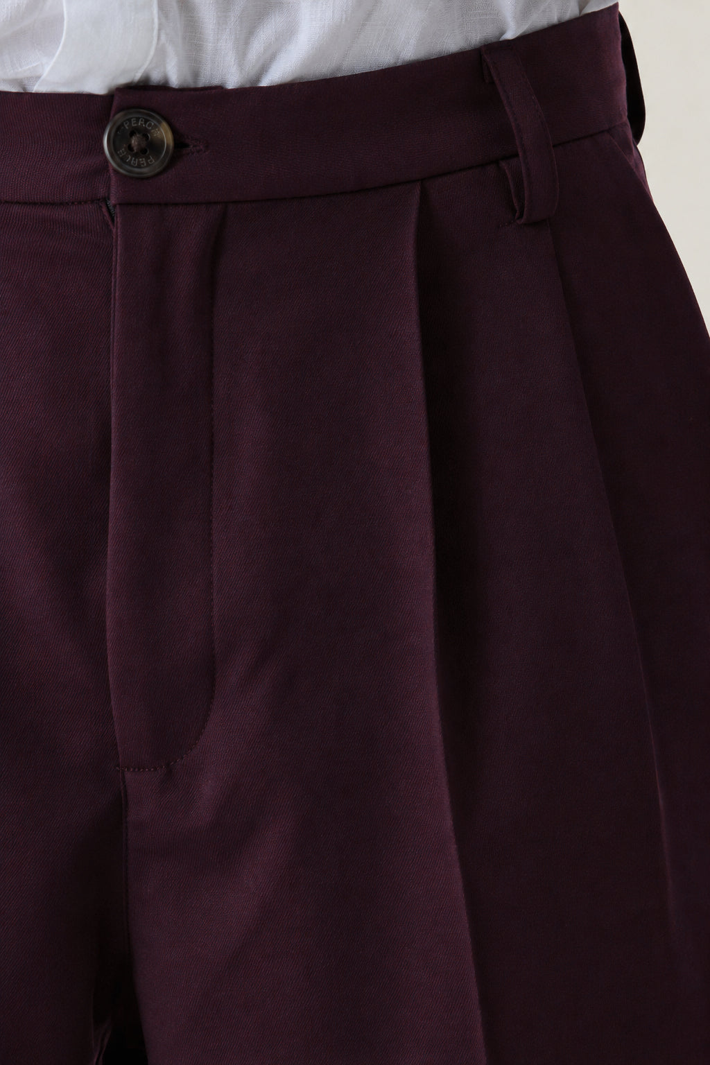 Wine Solid Pleated Korean Pants