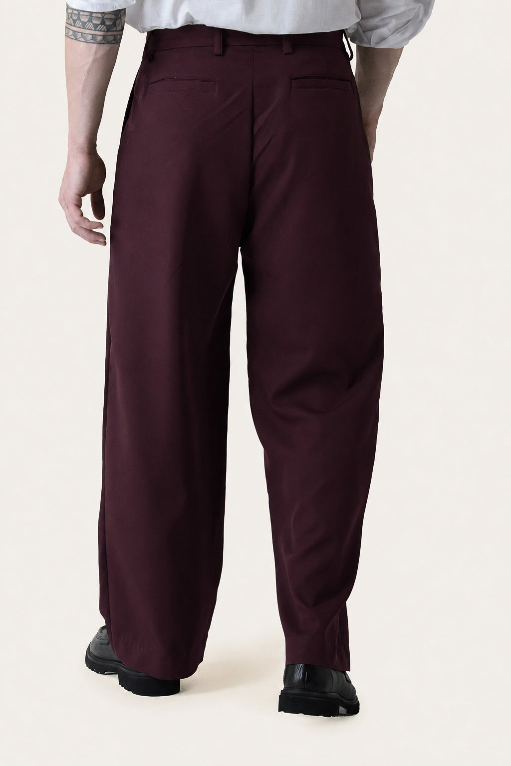 Wine Solid Pleated Korean Pants