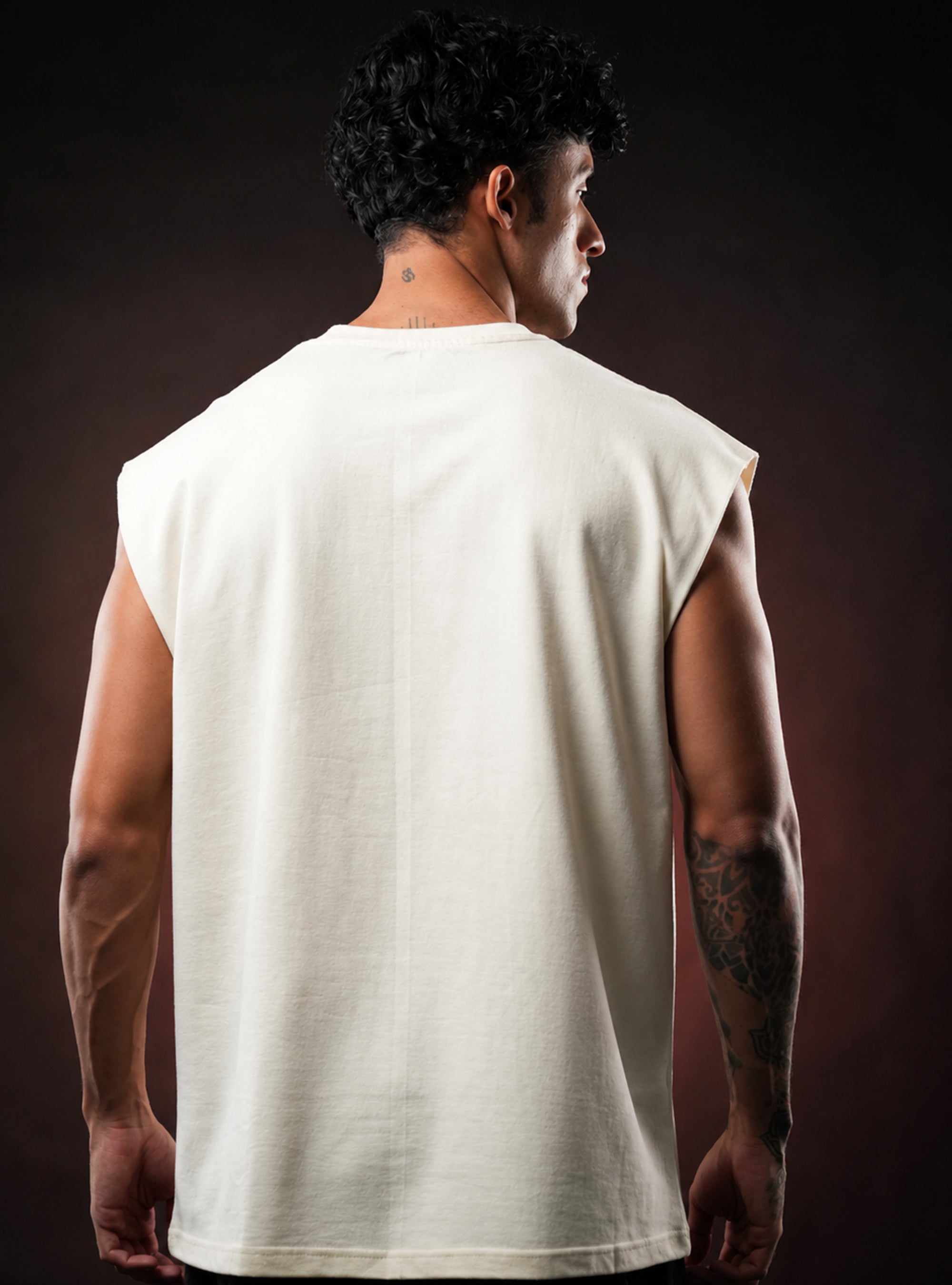 Cream Nirvana Oversized Sleeveless Cotton Tank Tshirt for Men & Women