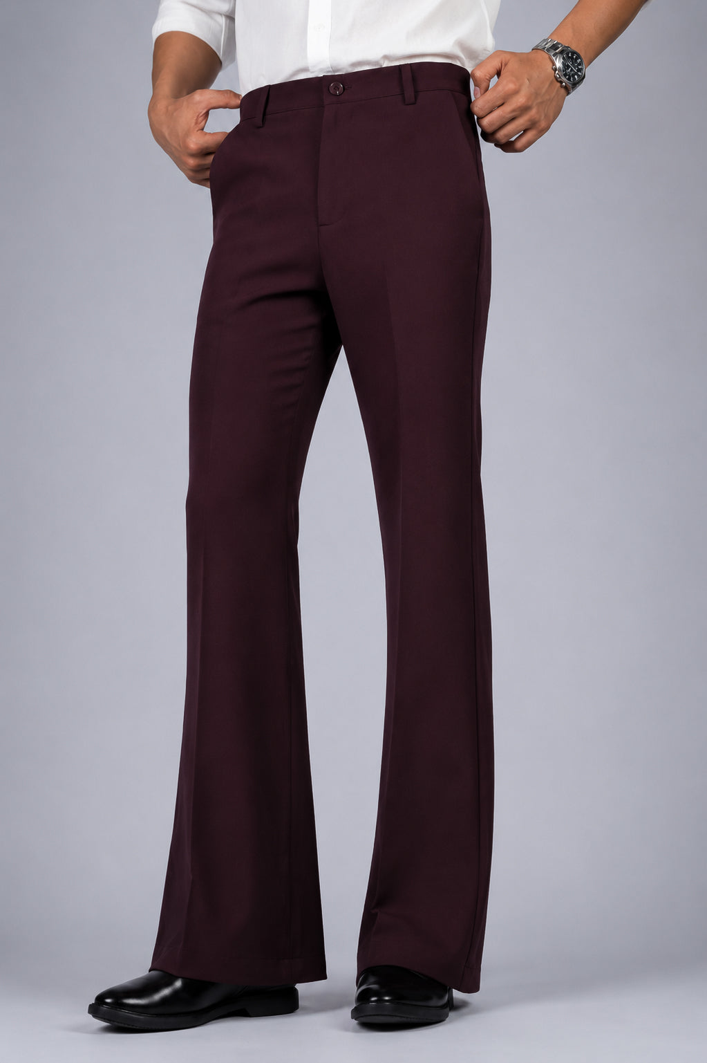 Wine Solid Boot Cut Fit Pants