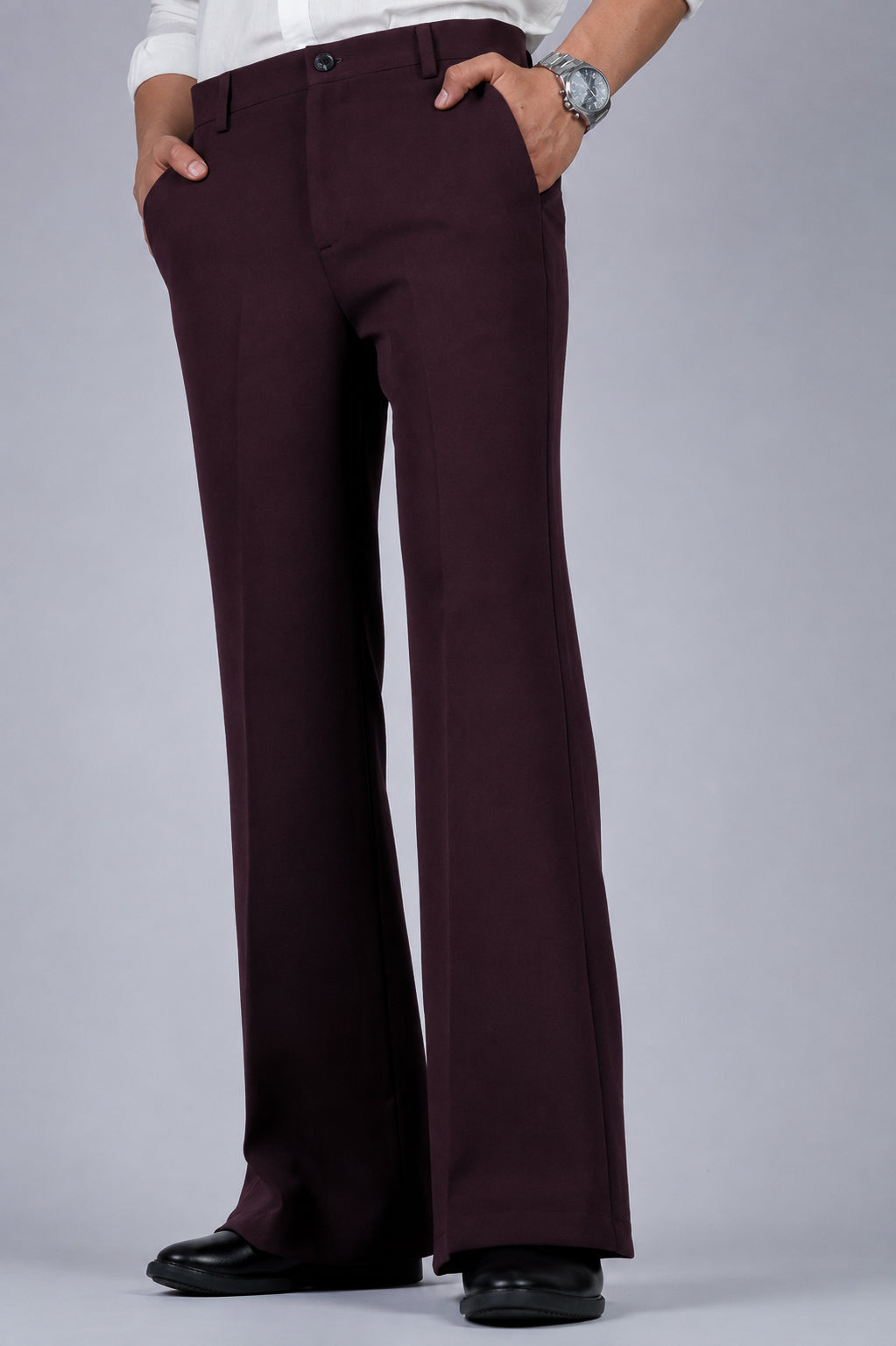 Wine Solid Boot Cut Fit Pants