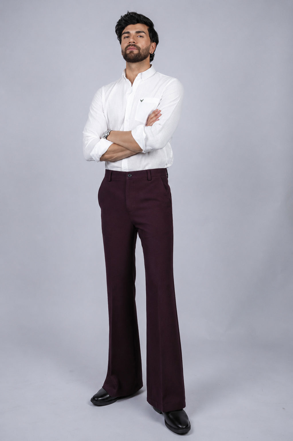 Wine Solid Boot Cut Fit Pants