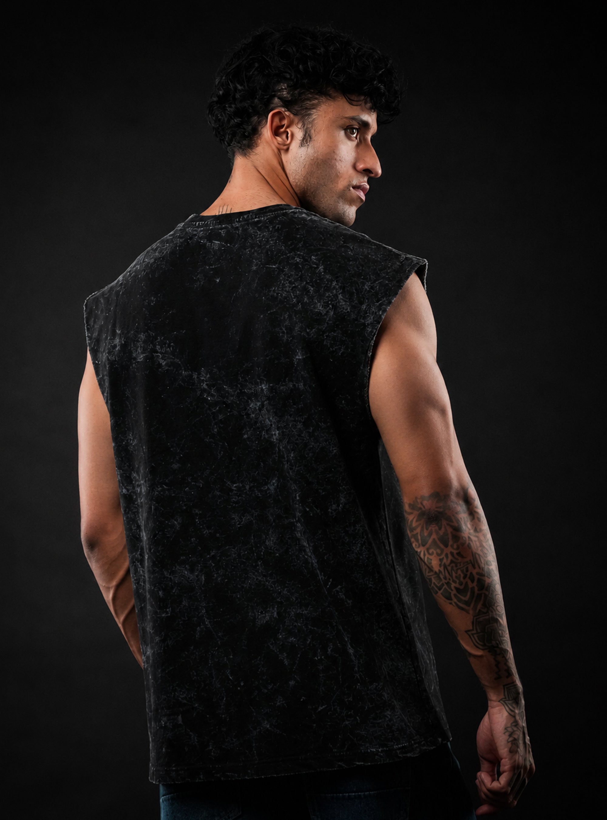 Black Nirvana Oversized Sleeveless Cotton Acid Wash Tank Tshirt for Men & Women