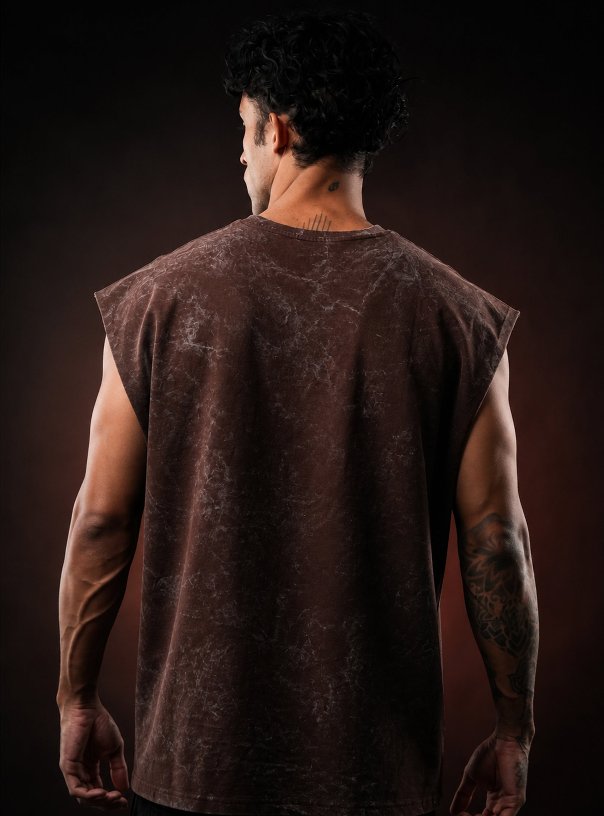 Brown Nirvana Oversized Sleeveless Cotton Acid Wash Tank Tshirt for Men & Women