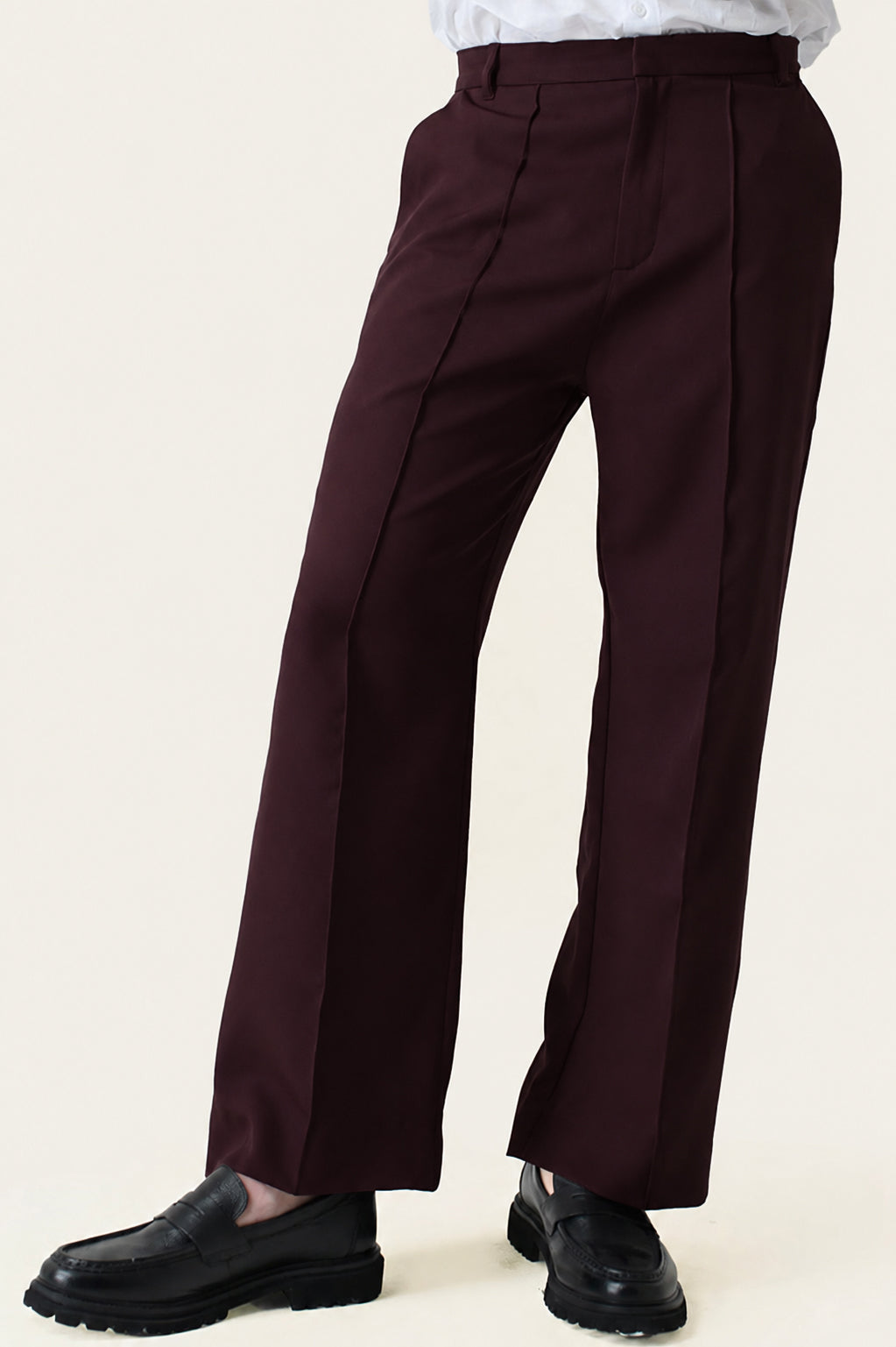 Wine Solid Pintuck Korean Pants