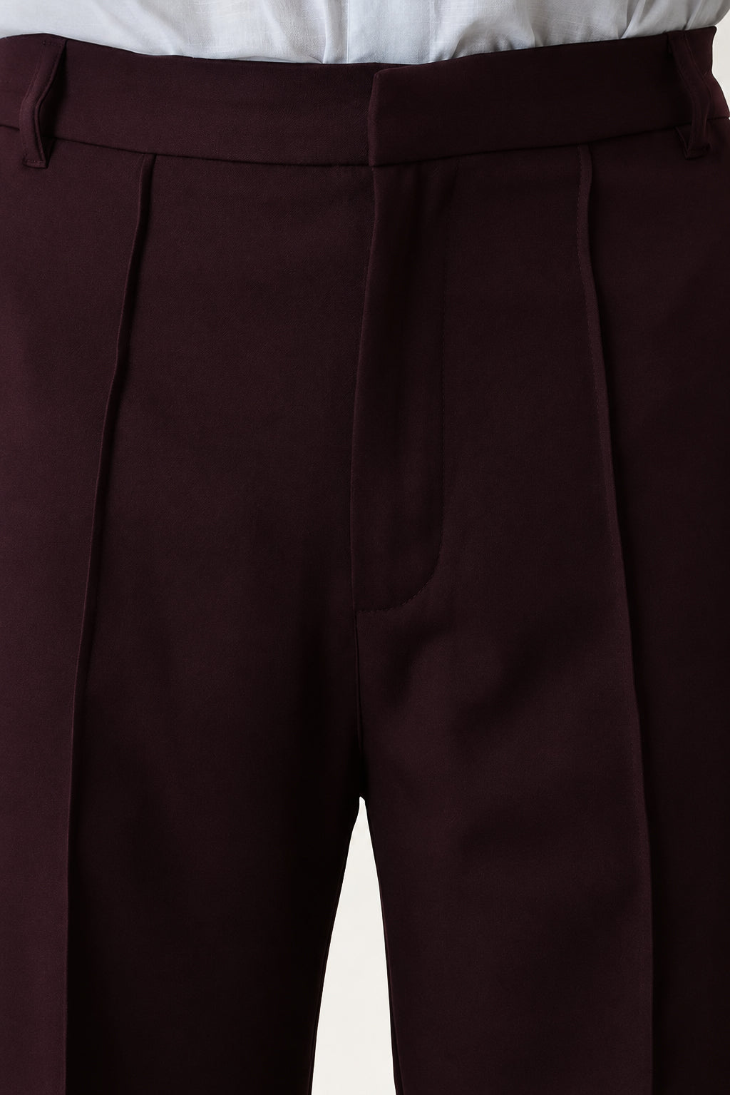 Wine Solid Pintuck Korean Pants