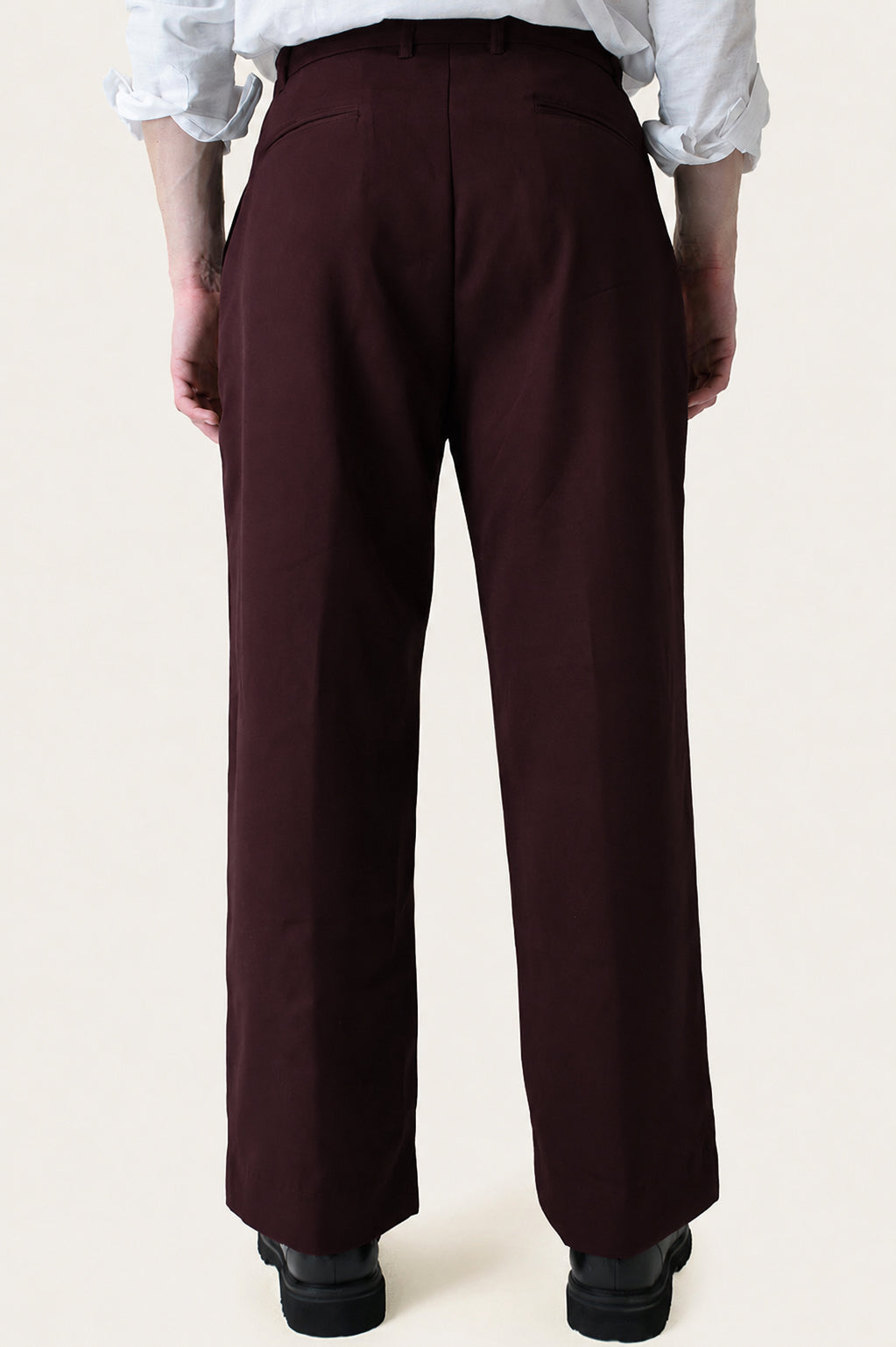 Wine Solid Pintuck Korean Pants