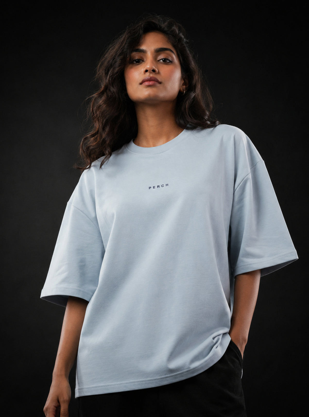 Sky Blue Solid Oversized Tshirt