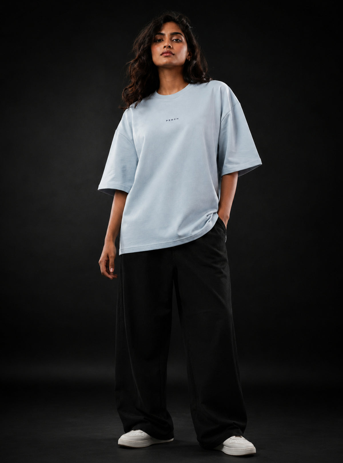 Sky Blue Solid Oversized Tshirt