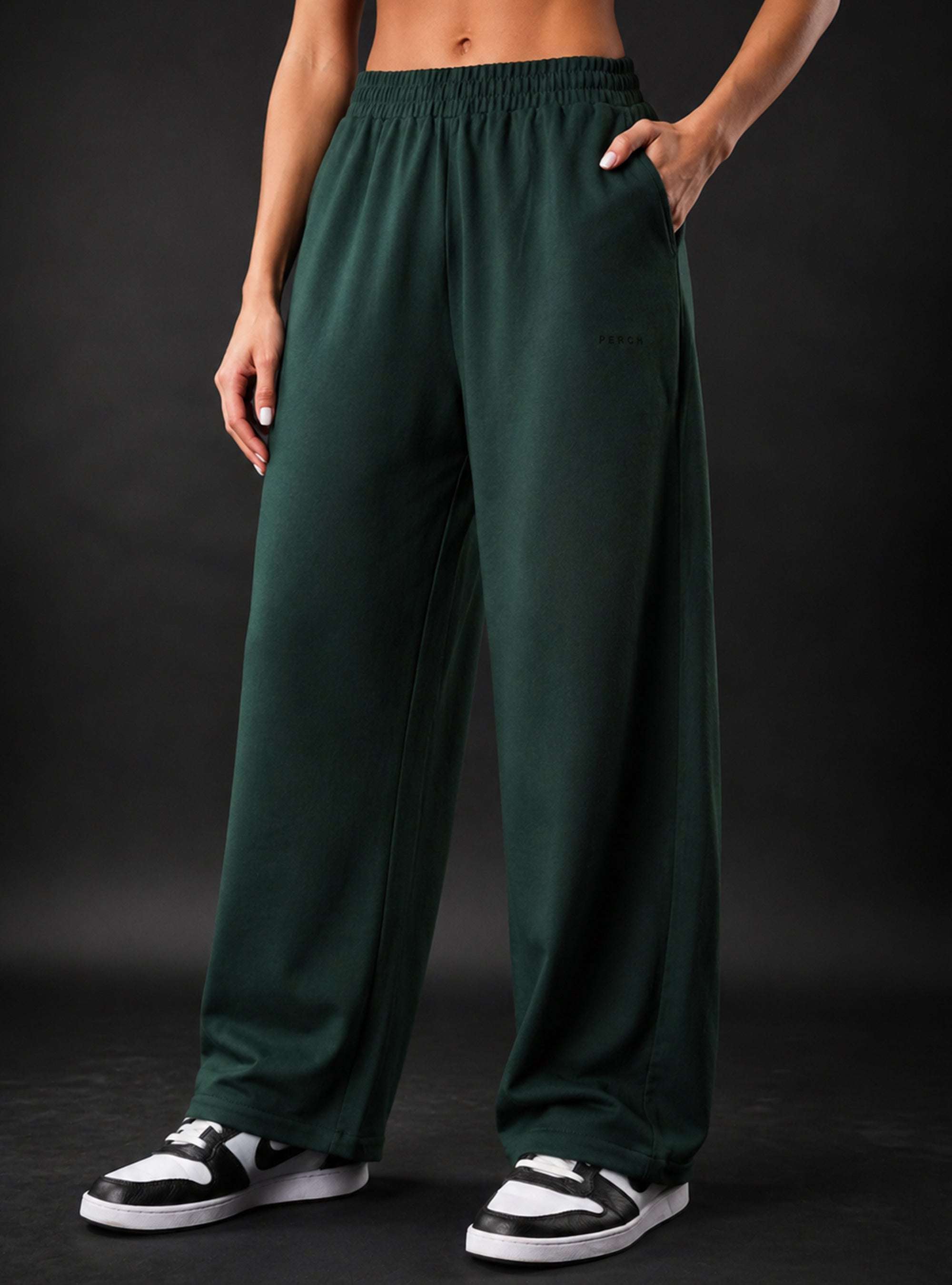Bottle Green Baggy Mid Rise Cotton Jogger for Men & Women