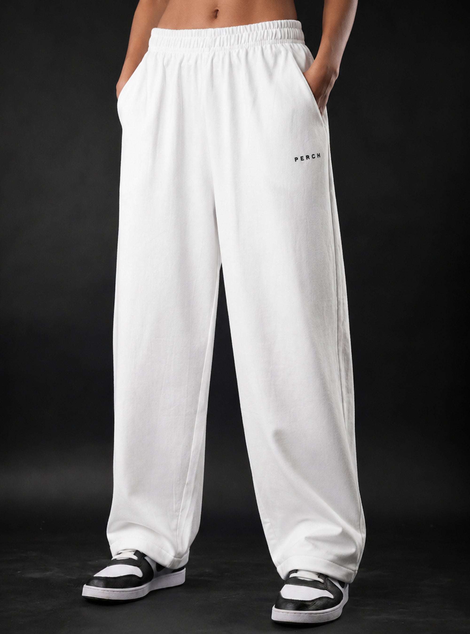 White Baggy Mid Rise Cotton Jogger for Men & Women