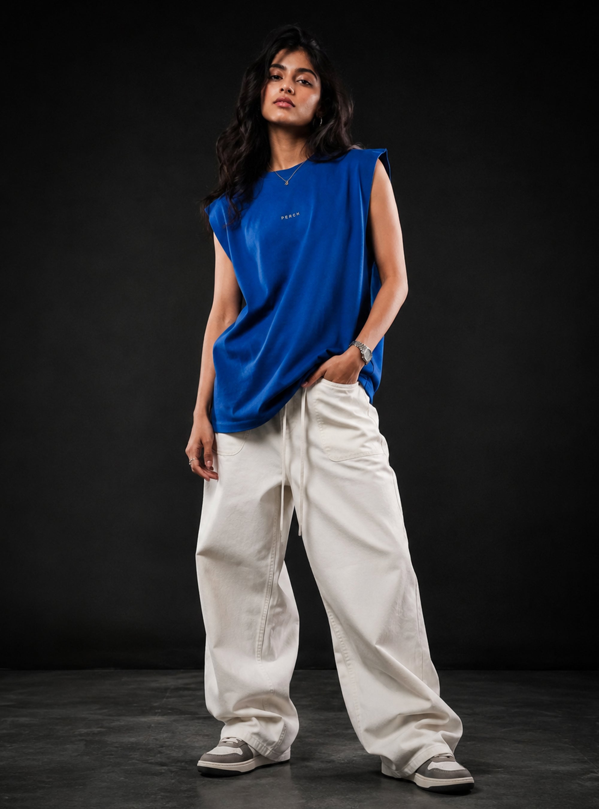 Royal Blue Oversized Sleeveless Cotton Solid Tank Tshirt for Men & Women