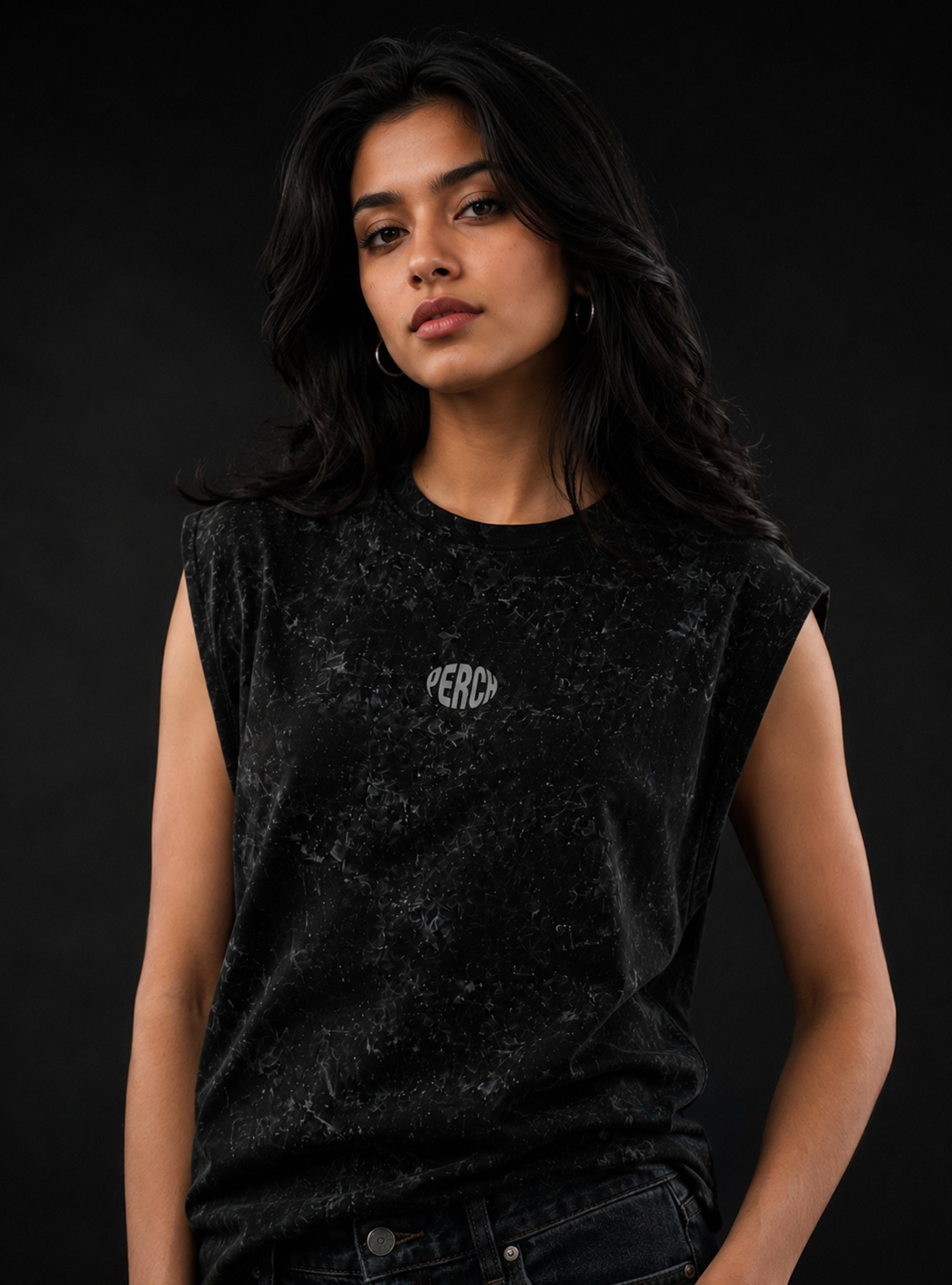 Black Oversized Sleeveless Cotton Acid Wash Tank Tshirt for Men & Women