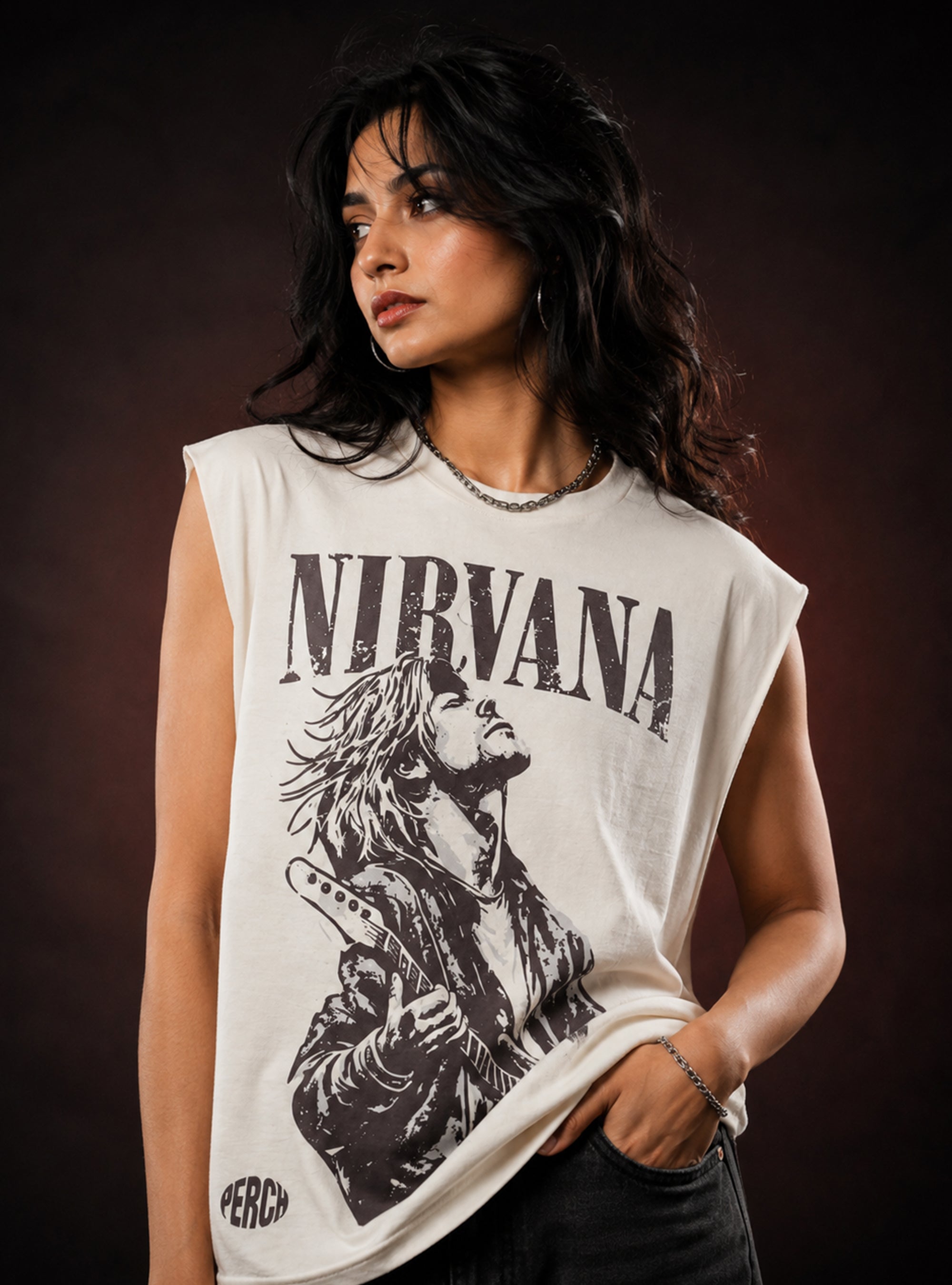 Cream Nirvana Oversized Sleeveless Cotton Tank Tshirt for Men & Women