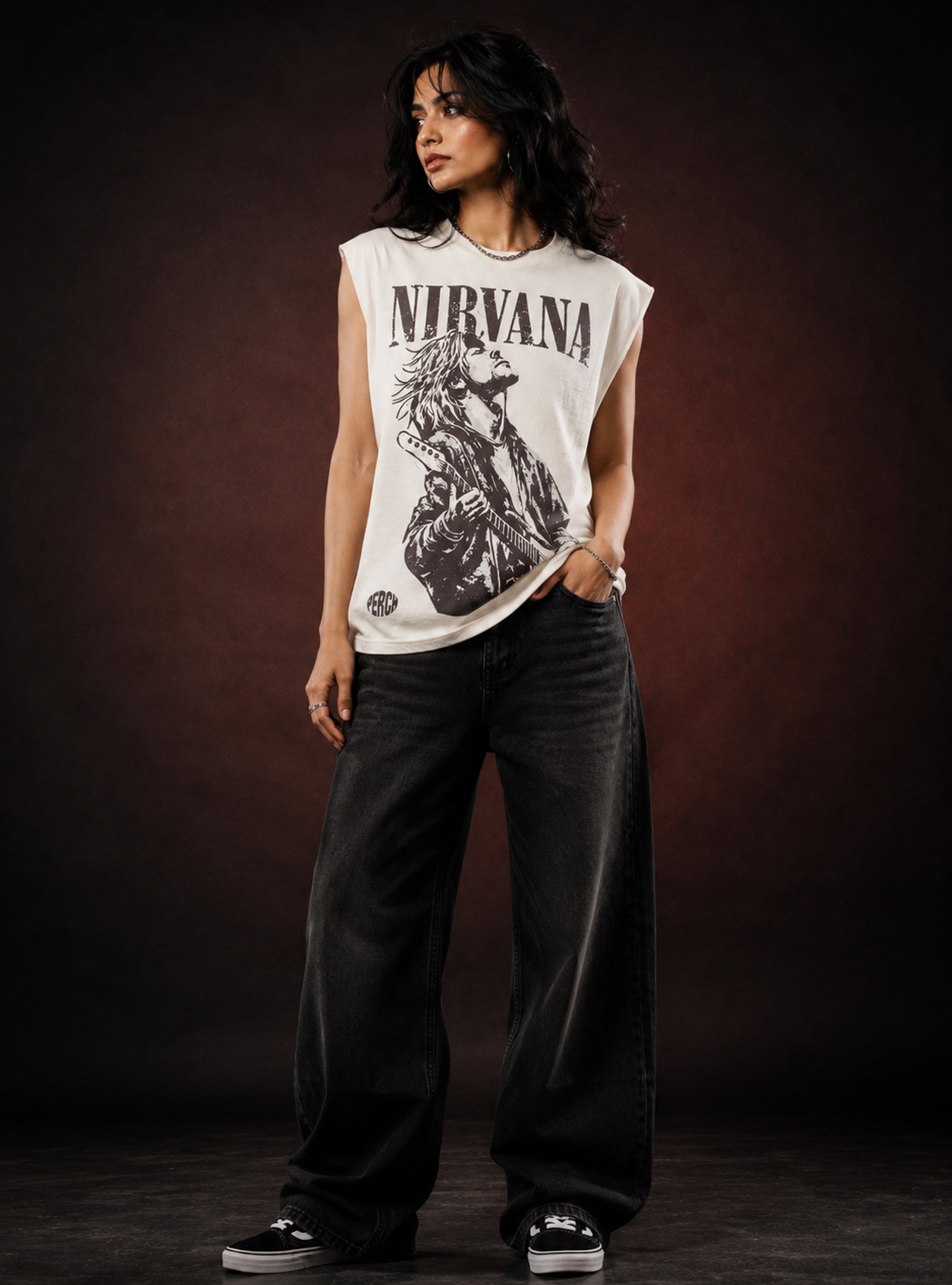 Cream Nirvana Oversized Sleeveless Cotton Tank Tshirt for Men & Women